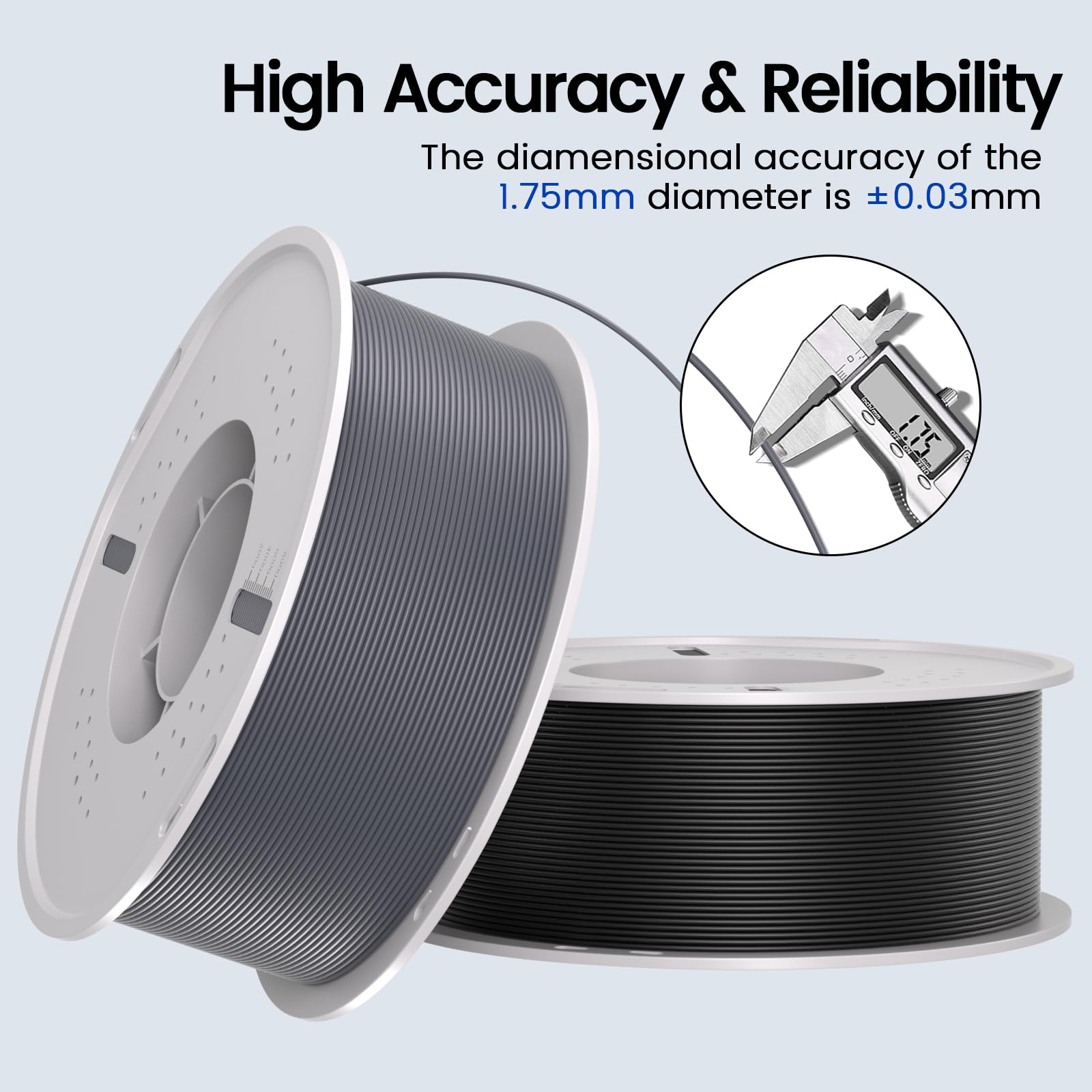 Filamento per Stampante 3D,PLA Filament 1.75mm Precisione Dimensionale+/-0.03mm Filamento Stampa 3D Compatible with Bambu Lab X1/P1/Anycubic/Creality All 3D Printer-2kg Spool (4.4lbs)-Nero+Grigio