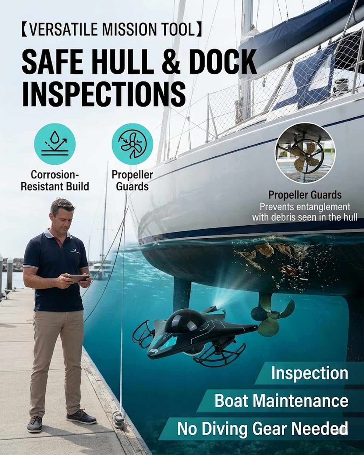 Aquavision Drone, Underwater Drone with Camera, Smart App Control, Full HD 1080p Real Time Image Transmission, Equipped with LED Headlights for Underwater Exploration