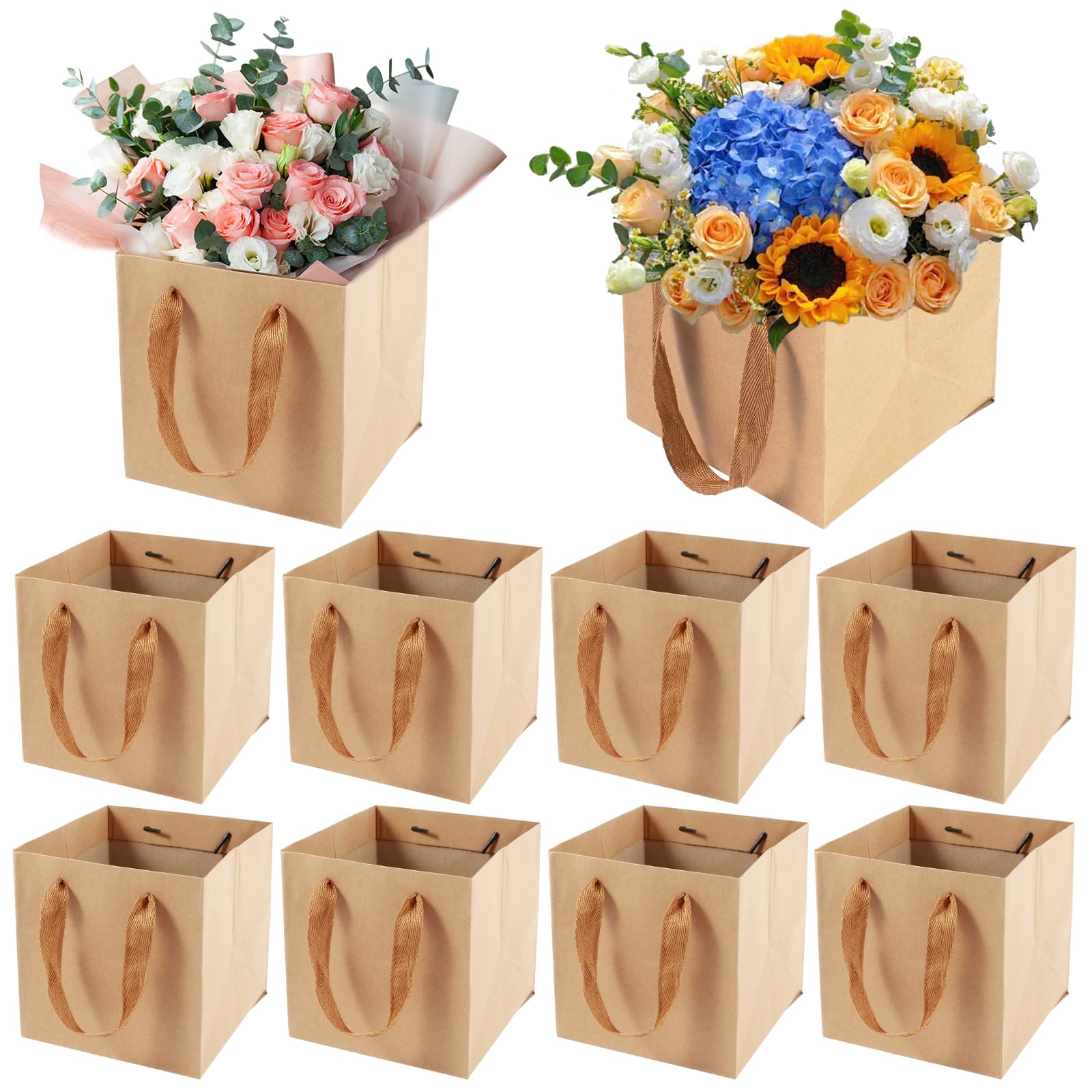 Qinglang Brown 10Pcs/20Pcs Kraft Paper Gift Bags With Handles Gift Bags Bulk Square Size Large Paper Shopping Bag Portable Paper Carry Bag For Grocery Merchandise Craft(,10Pcs-30X30x30cm)