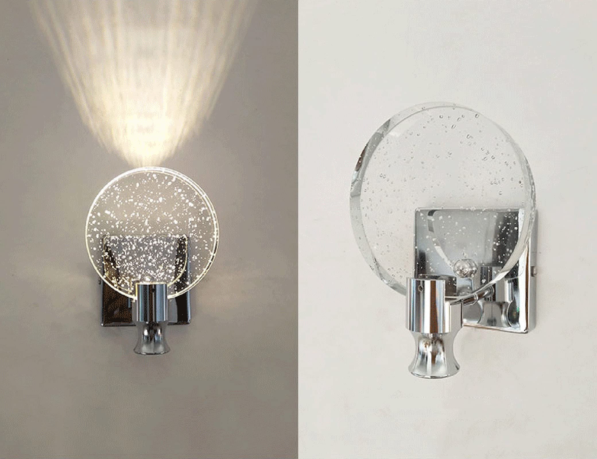 Rund LED Kristall Wandleuchte für Wohnzimmer Schlafzimmer Flur | Kristallblasen-Design, 3 Farbtemperaturen, Vintage Wandlampe Kristall für Nachttisch Badezimmerwaschtisch, Silber, Klein