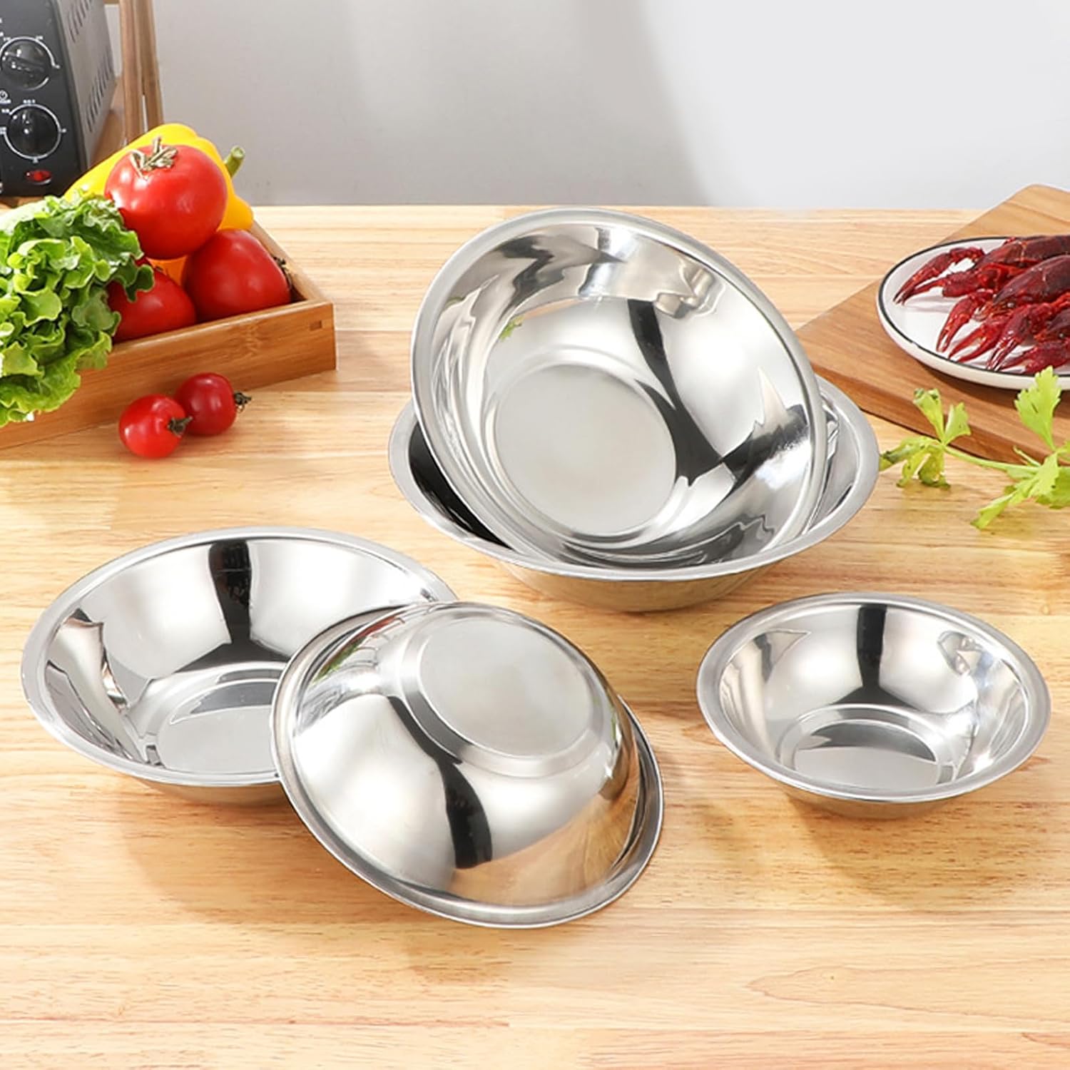 15 Pcs Stainless Steel Bowls Kitchen Metal Bowl with Flat 6.3 Inch Base Prep Bowls, Mixing Bowls Mirror Polish Metal Bowl Set for Meal Prep, Serving, Baking - Image 6