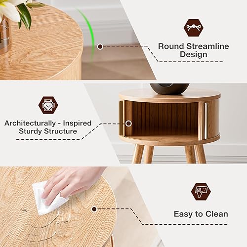 Miniatura 5 de Mesa auxiliar con puerta corredera y armario, mesa auxiliar para sala de estar, mesita de noche para dormitorio, mesita de noche moderna con patas