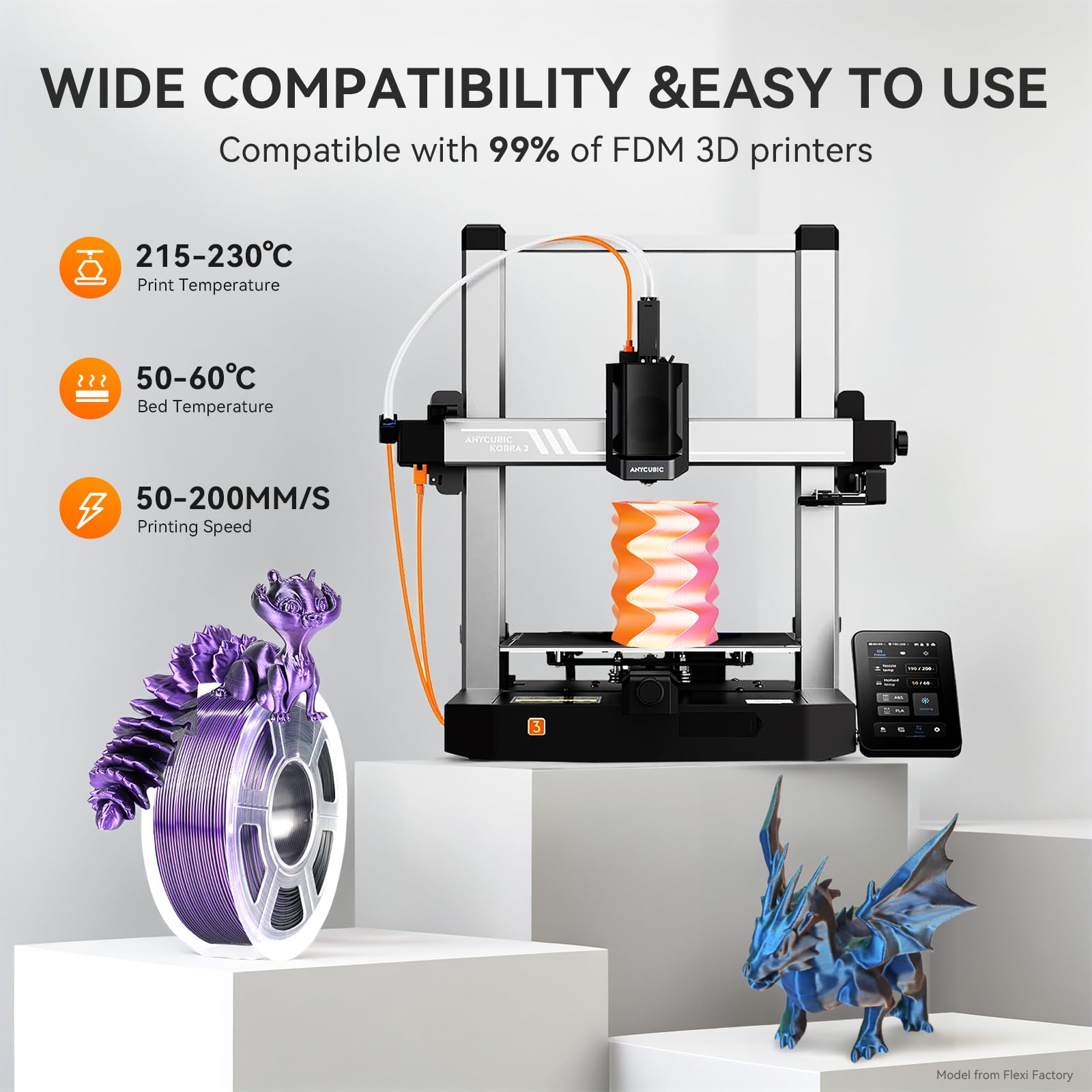 TECBEARS Jedwabny filament PLA 1,75 mm 1 kg, jedwabny trójkolorowy filament PLA drukarka 3D, z jedwabiście gładkim wykończeniem, dokładność wymiarowa +/- 0,02, szpula 1 kg, czerwony żółty zielony