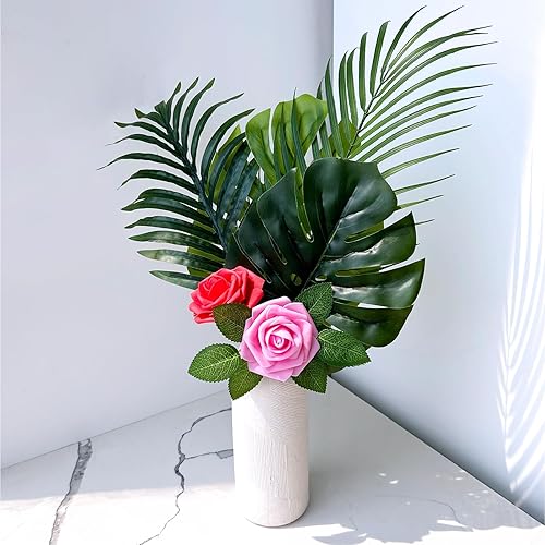 Miniatura 33 de Winlyn 50 rosas rojas de tacto real con tallos y hojas de seda, flores artificiales a granel para bodas, centros de mesa, arreglos florales