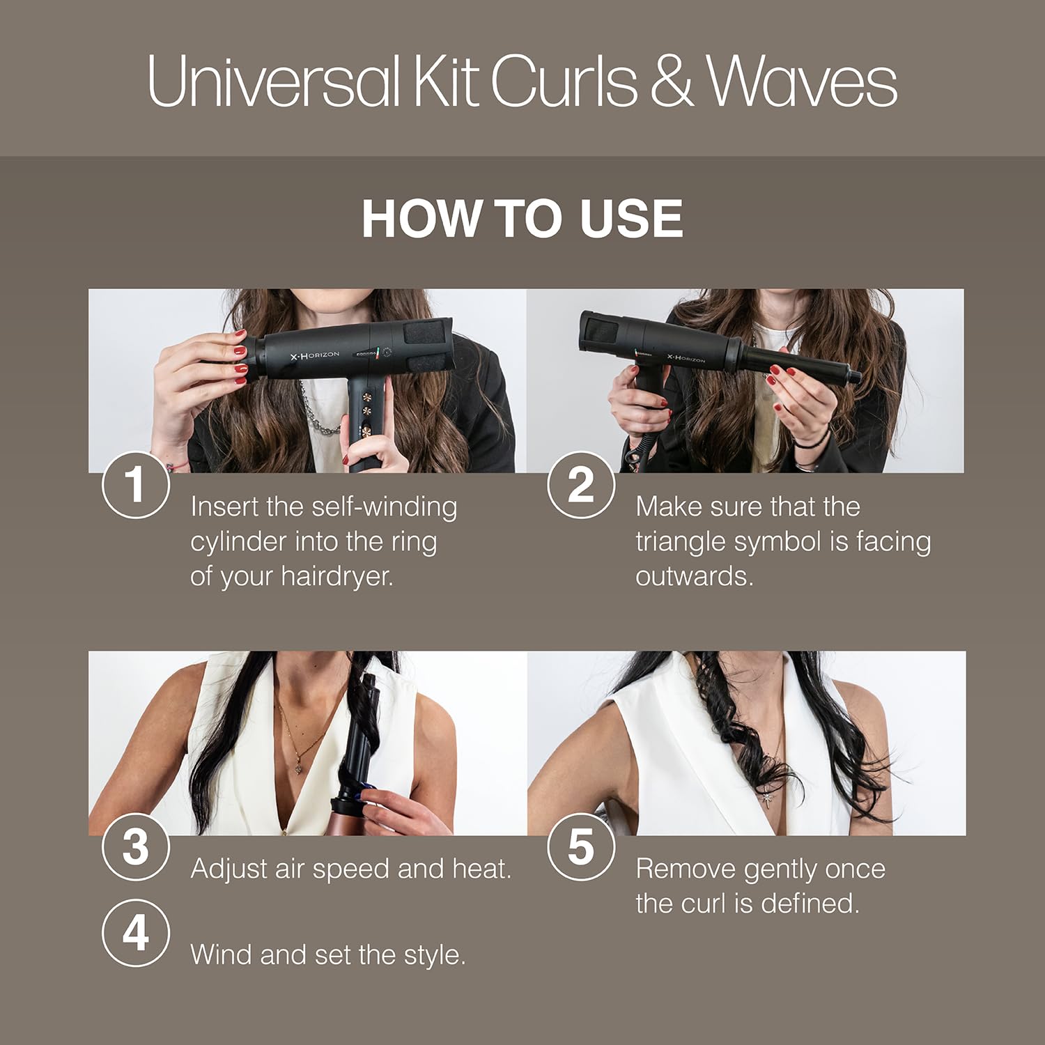 Gamma+ Set Arricciacapelli Universal Kit Curls & Waves | 2 Cilindri Autoavvolgenti per Ricci e Onde | Compatibile con Asciugacapelli Gamma+ | Tecnologia Airflow 3D 360° | Controllo del Calore
