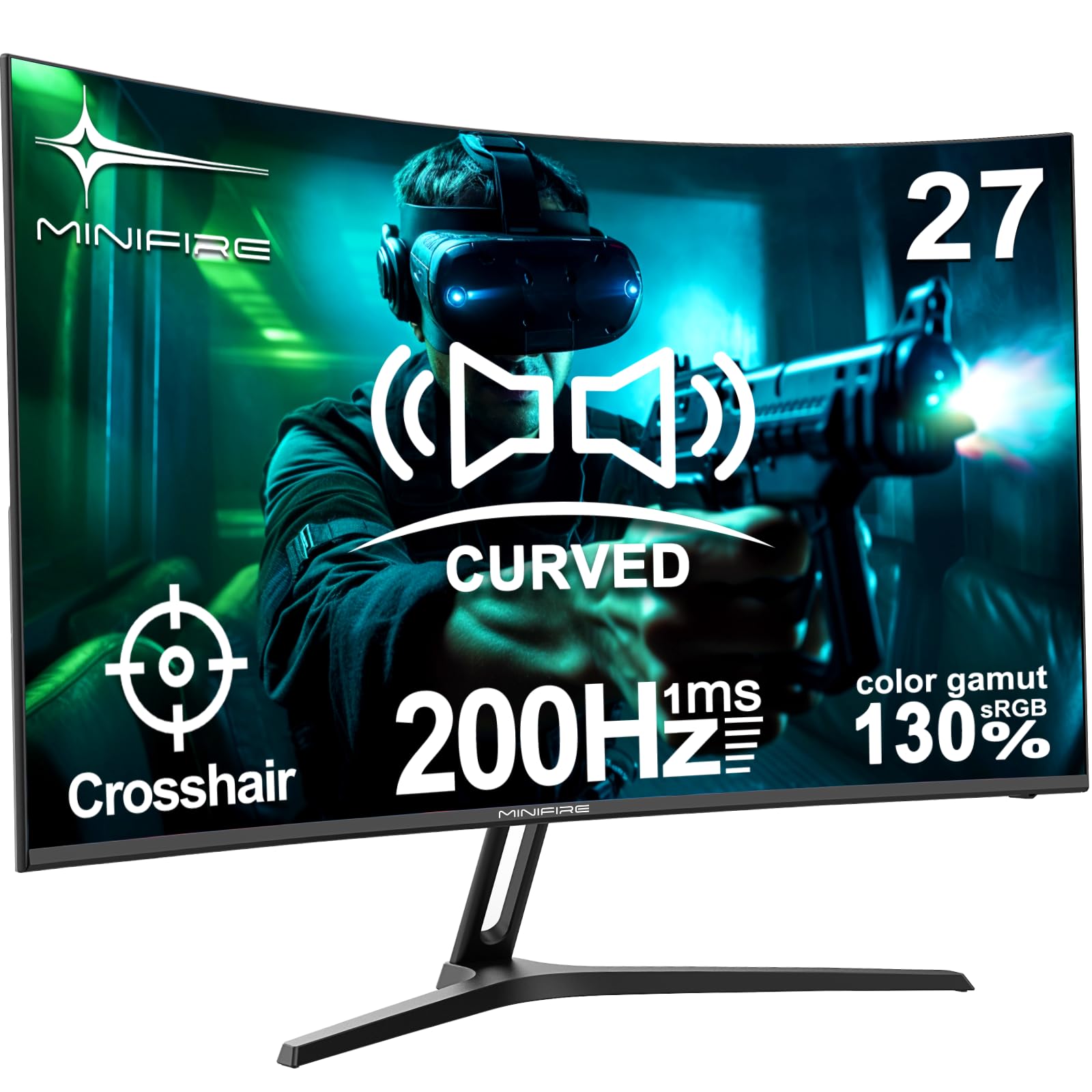 Minifire MFG27C1 湾曲モニター Minifire 27 Inch Gaming Monitor, 200Hz, Full HD 1920x1080 Curved