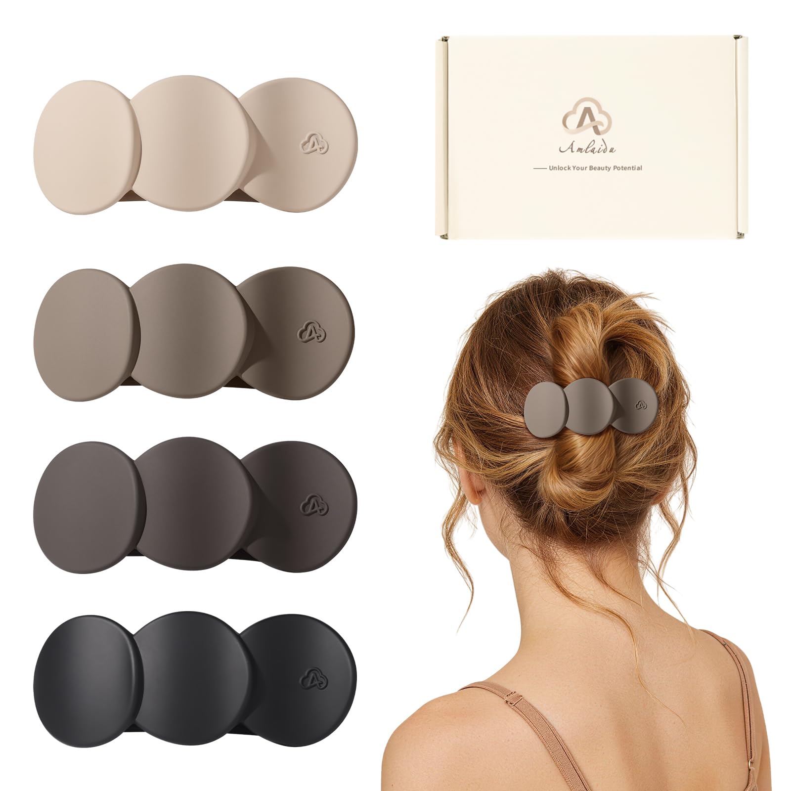 Photo 1 of Amlaidu Medium Flat Hair Clips for Women, French Claw Clips Strong Hold for Thick & Thin Hair, Duckbill Hair Clips Non Slip for Driving Yoga - Beige, Light Brown, Dark Brown, Black, 4pcs