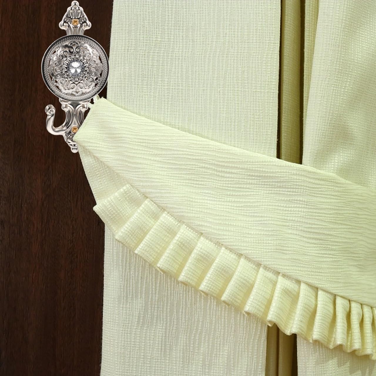 Beavorty Rhinestone Curtain Holdback Hooks Set 2Pcs Silver Wall Mounted Drapery Tieback for Window Treatment and Home D Cor 6X2X2 Inches