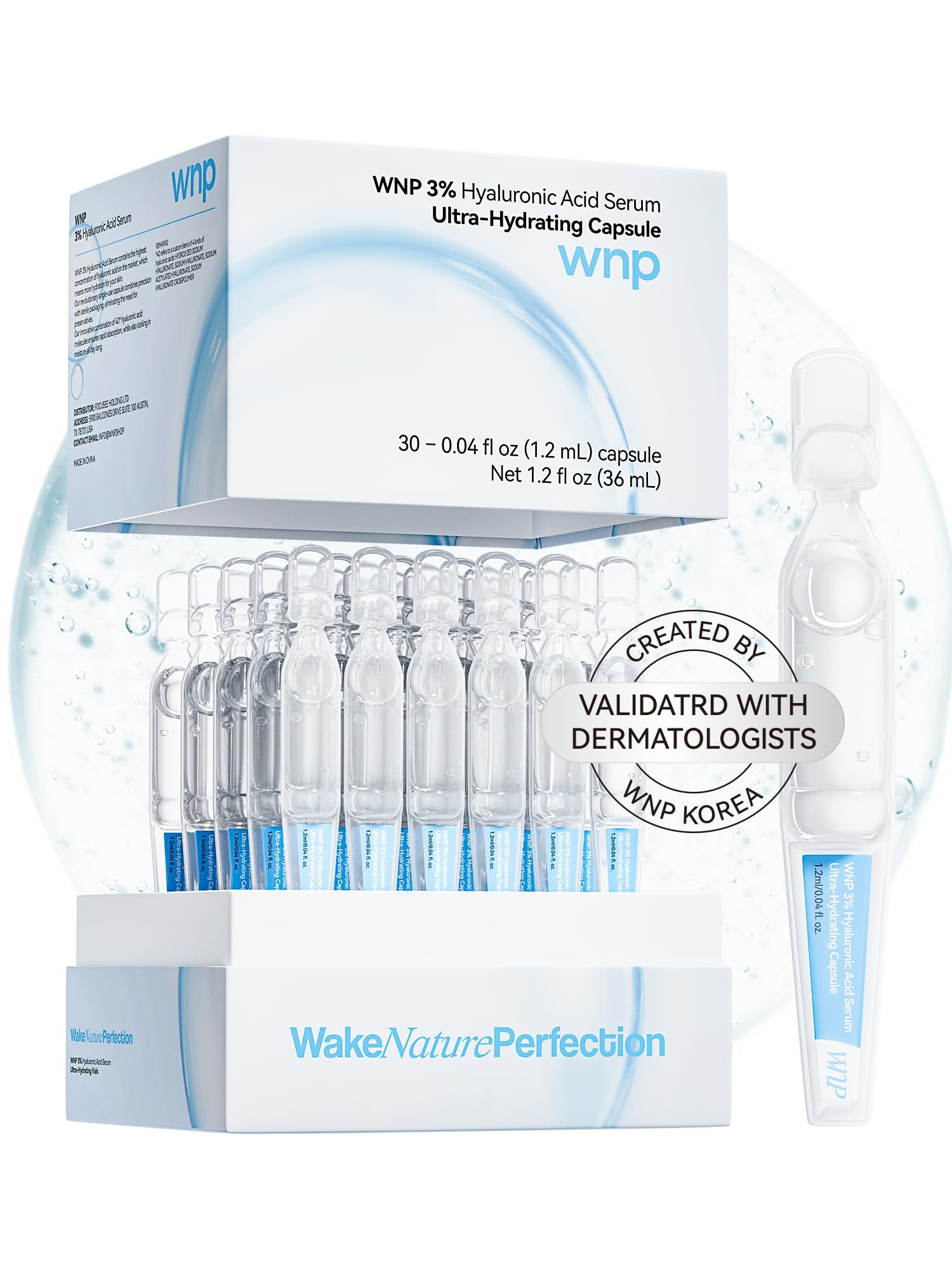 WNP Hyaluronic Acid Serum 3% for Face with 4D Multi-Layer Hydration | Ultra Hydrating Anti-Aging Serum | Moisturizer for Dry & Sensitive Skin | Pre-Makeup Skincare | Single-Use Vials 30PCS