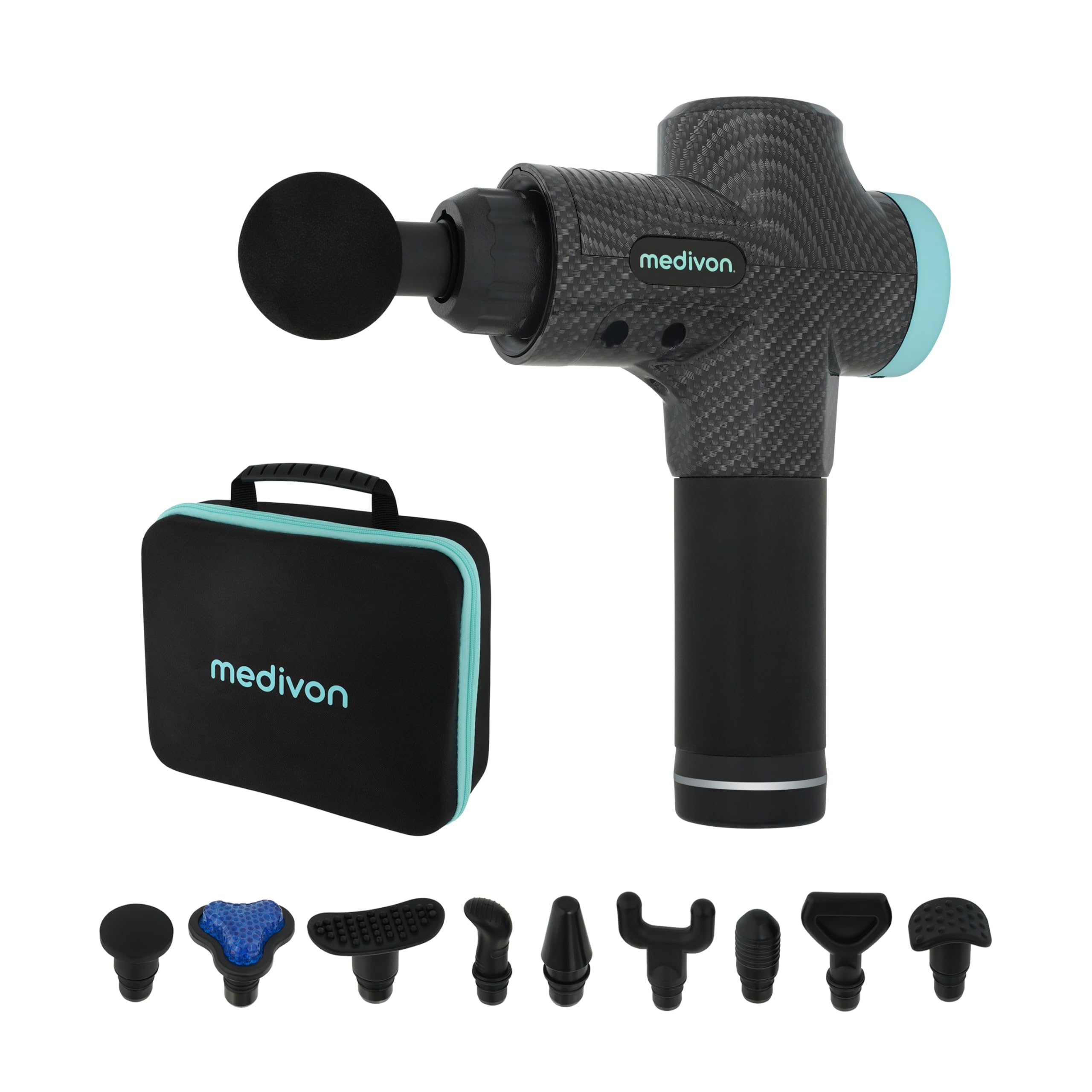Medivon - Pistolet Massage Musculaire Percussion - MV-GUNACTIVEX Sans Fil 30 Vitesses 10 Embouts - Pour Récupération Sportive Soulagement Douleurs Tissus Profonds