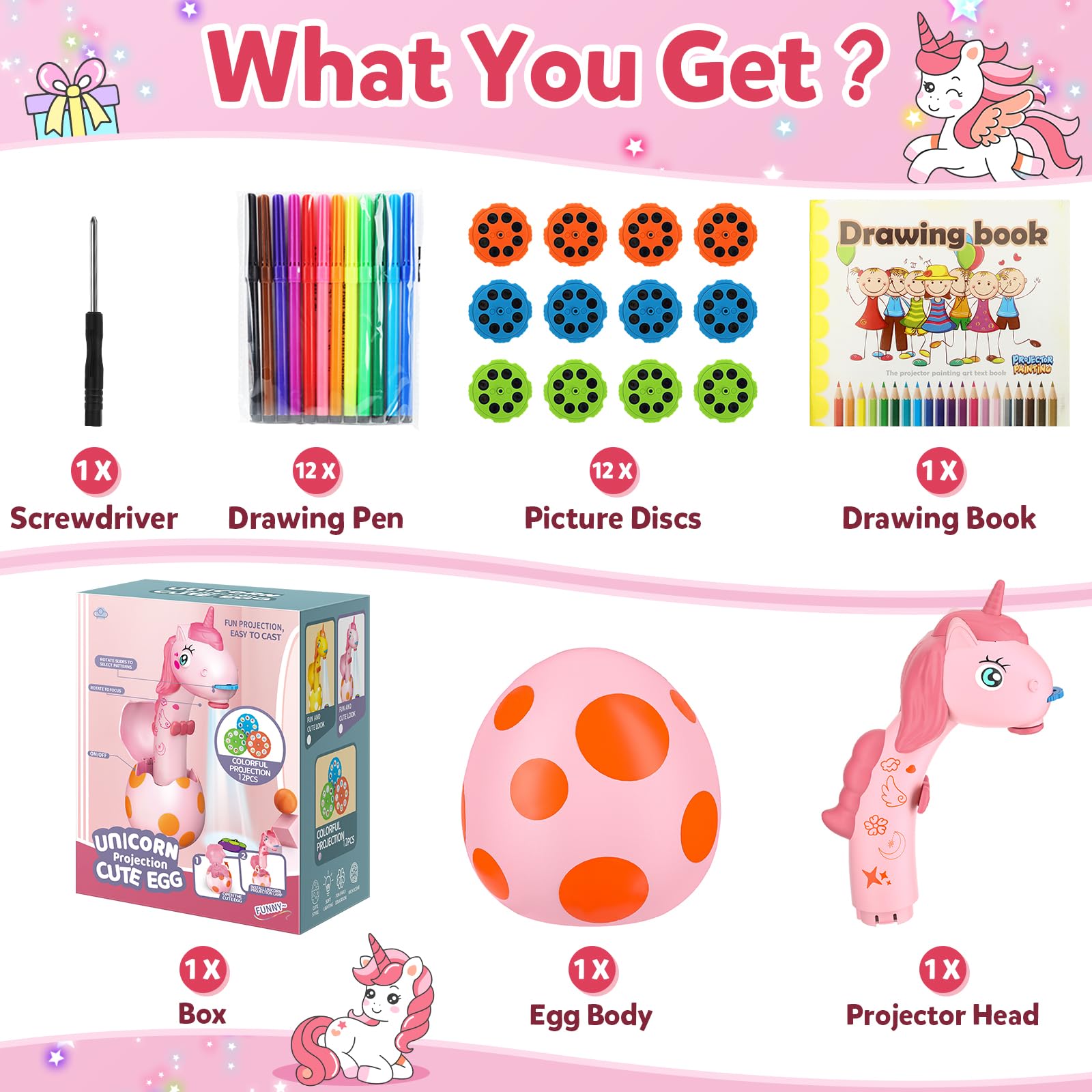 Proiettore da disegno per bambini, motivo unicorno, proiettore tracciare e disegnare toy, tavolo da disegno con 96 motivi colorati per ragazzi e ragazze, regalo rosa