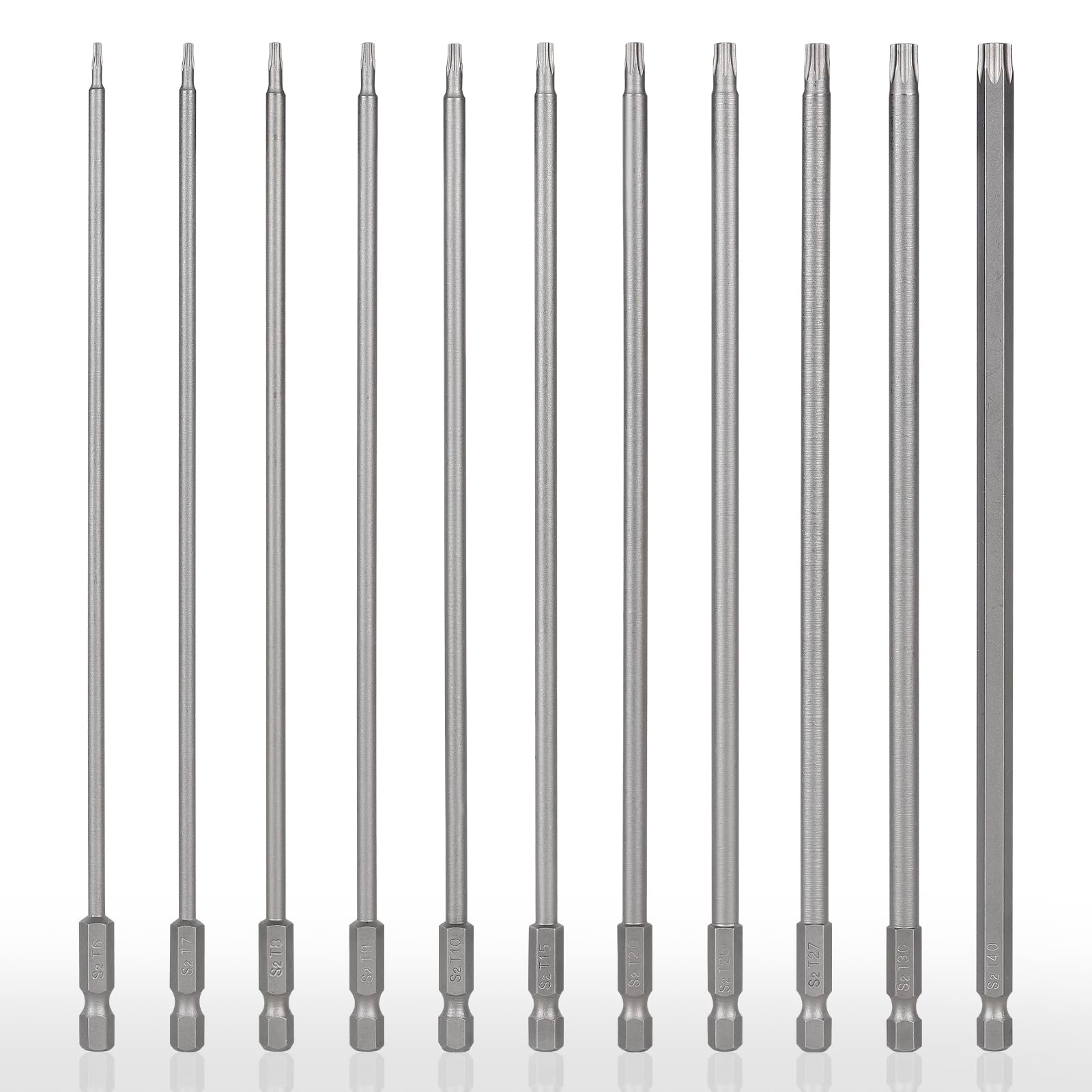 CPROSP 11 punte Torx da 200 mm, lunga punta Torx T6, T7, T8, T9, T10, T15, T20, T25, T27, T30, T40, S2, testa a stella