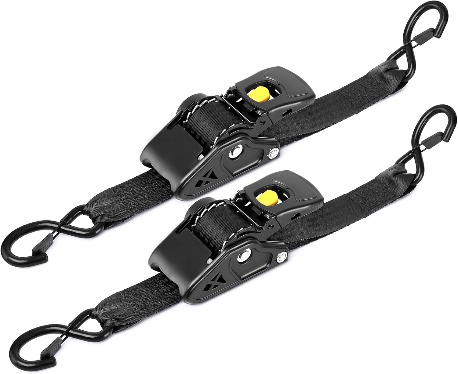 Heavy Duty Auto-Retract Ratchet Tie Down Straps, Black Nylon, 2 Inch x 10 Feet, 3500 lbs Load Capacity, Steel Hooks, Universal Truck Cargo Straps, 2-Pack