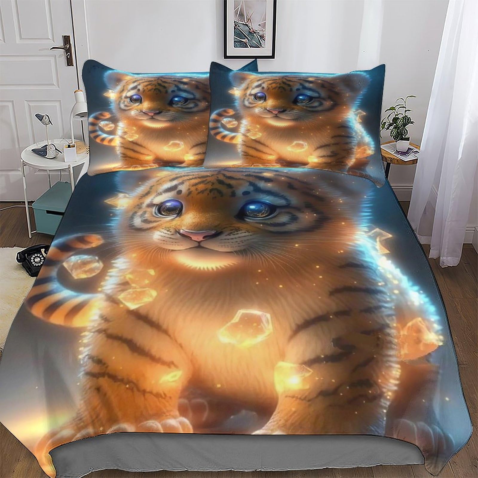 Parure de lit tigre 200x200 cm avec housse de couette et taies en microfibre
