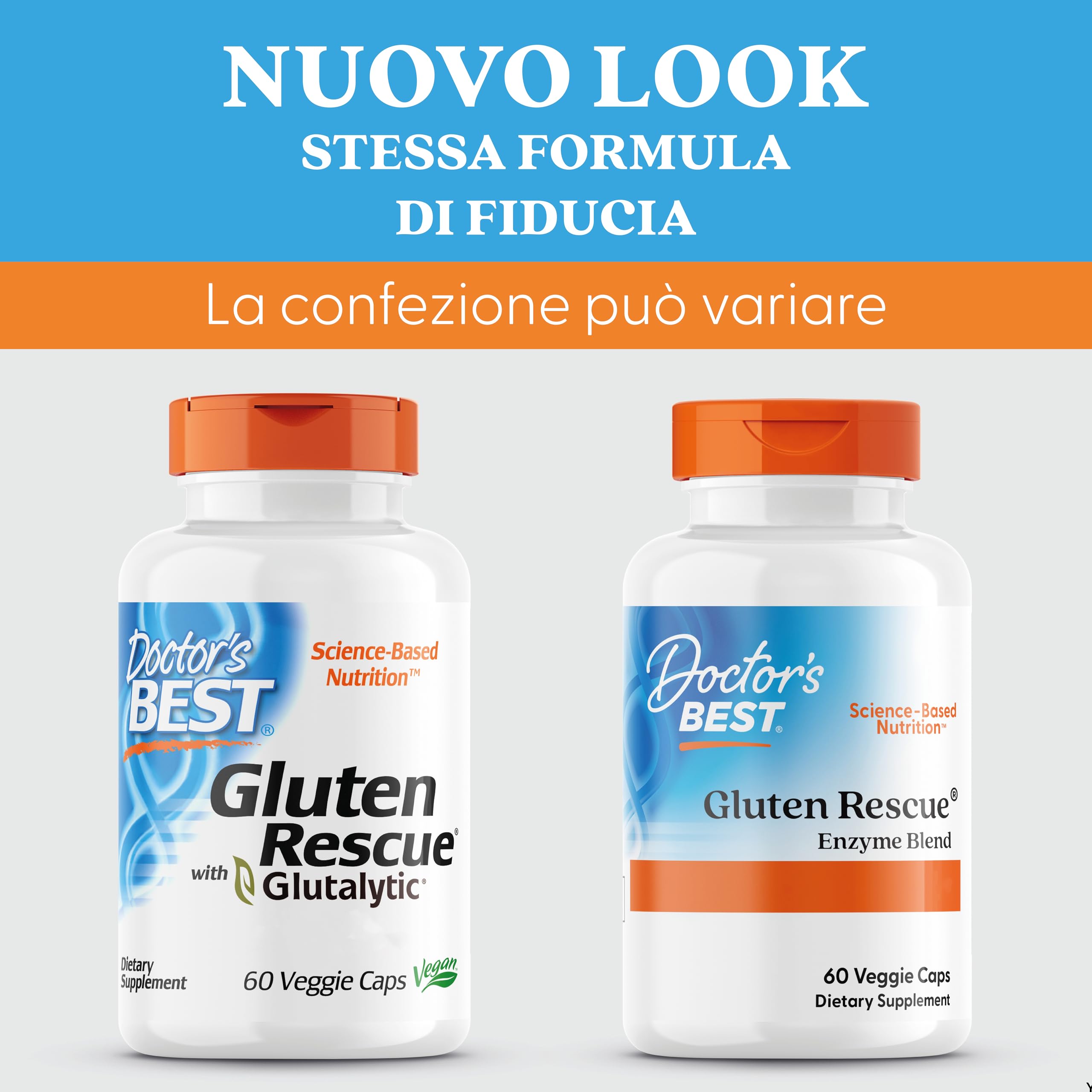 Doctor's Best, Gluten Rescue con Glutalytic, Complesso Enzimatico, 60 Capsule vegane, Testato in Laboratorio, Senza Glutine, Senza Soia, Vegetariano, Non OGM