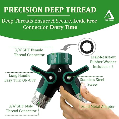Miniatura 4 de Divisor de manguera de 2 vías, conector de metal resistente, divisor de manguera de jardín bidireccional, adaptador de babero de grifo de grifo de