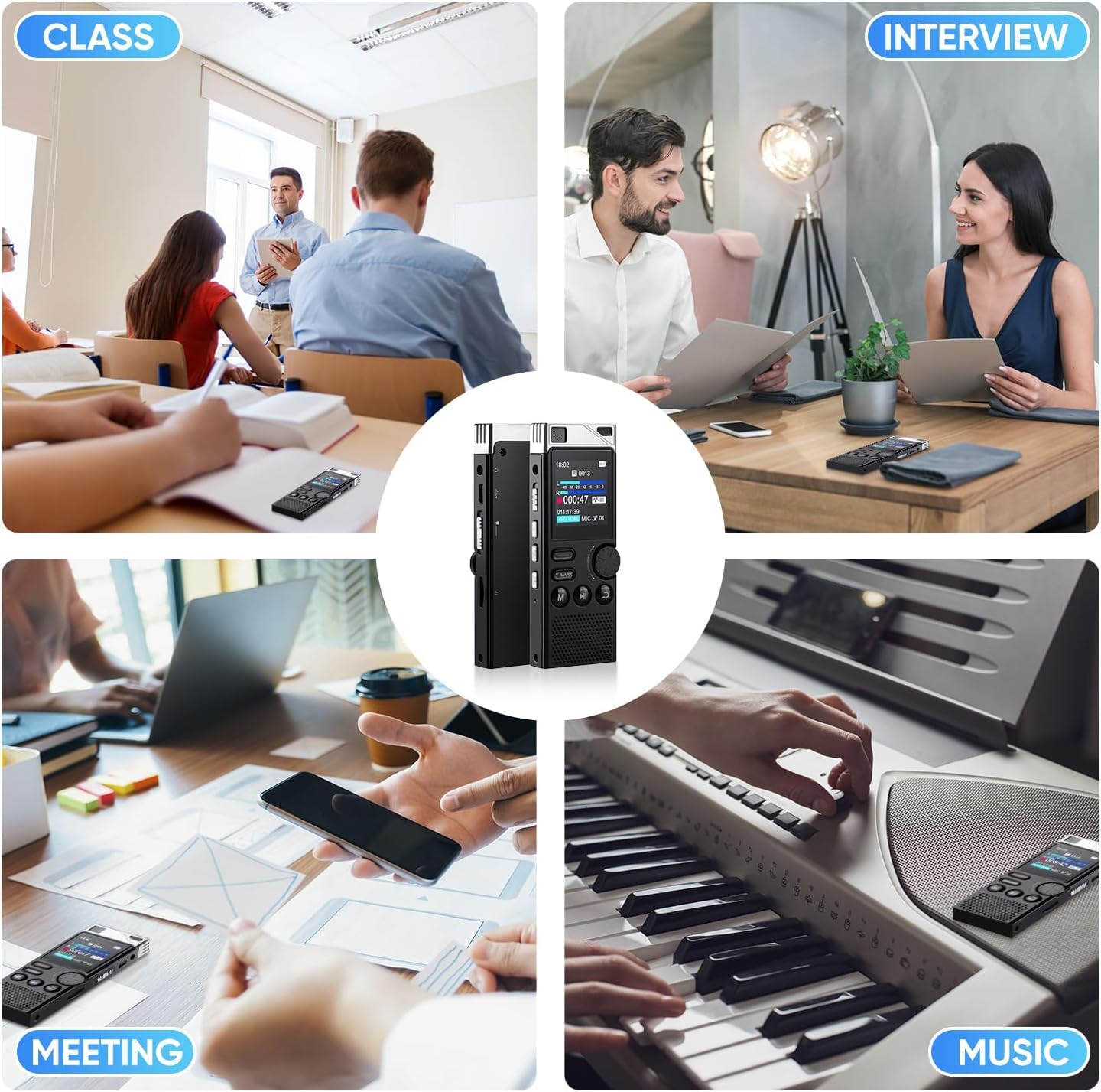 Professional 264GB WUCOTC Digital Voice Recorder - Voice Activated Recorder for Lectures Meetings - 18000 Hours Recording Device with Playback, MP3 Player, Password Protection, Variable Speed, Black