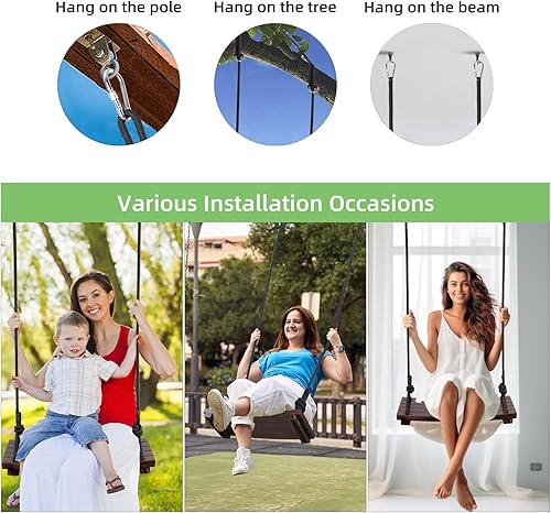 Miniatura 6 de PELLOR Asiento de columpio de madera, columpio de madera carbonizada colgante de 23.6 x 9.8 x 1.0 pulgadas para adultos, niños y niños,