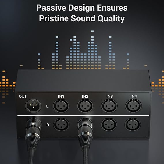 Cubilux AS-X2 4-In-1-Out Stereo XLR Selector, Passive Balanced XLR Line-in Audio Switcher, Microphone Switch Box Full Aluminum Alloy Case, Support Phantom Power Passes Through