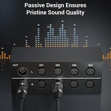 Cubilux AS-X2 4-In-1-Out Stereo XLR Selector, Passive Balanced XLR Line-in Audio Switcher, Microphone Switch Box Full Aluminum Alloy Case, Support Phantom Power Passes Through