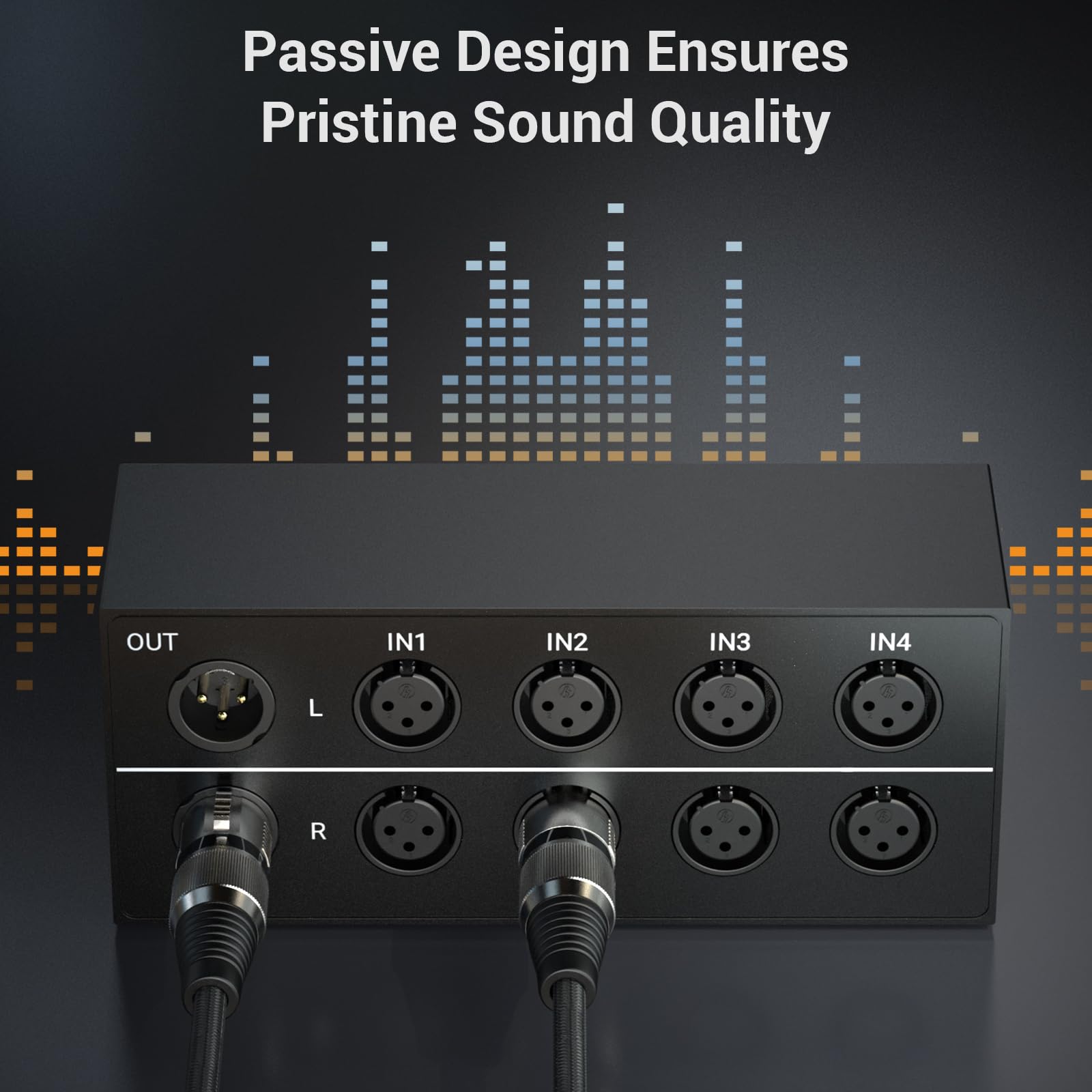 Cubilux AS-X2 Selector XLR stereo 4 w 1 wyjście, przełącznik audio wejścia liniowego XLR zbalansowane pasywne, skrzynka przełącznika mikrofonowego, obudowa z pełnej stopu aluminium, kompatybilny