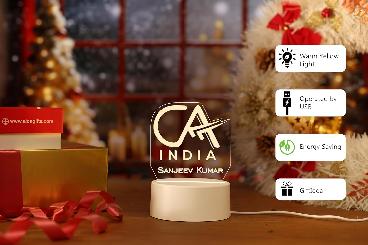 Personalized Name CA Chartered Accountant LED Table Lamp (White Base) | Customized Birthday Thank You Graduation Gifts for Company CA Chartered Accountant Male Female Men Women Girls Boys