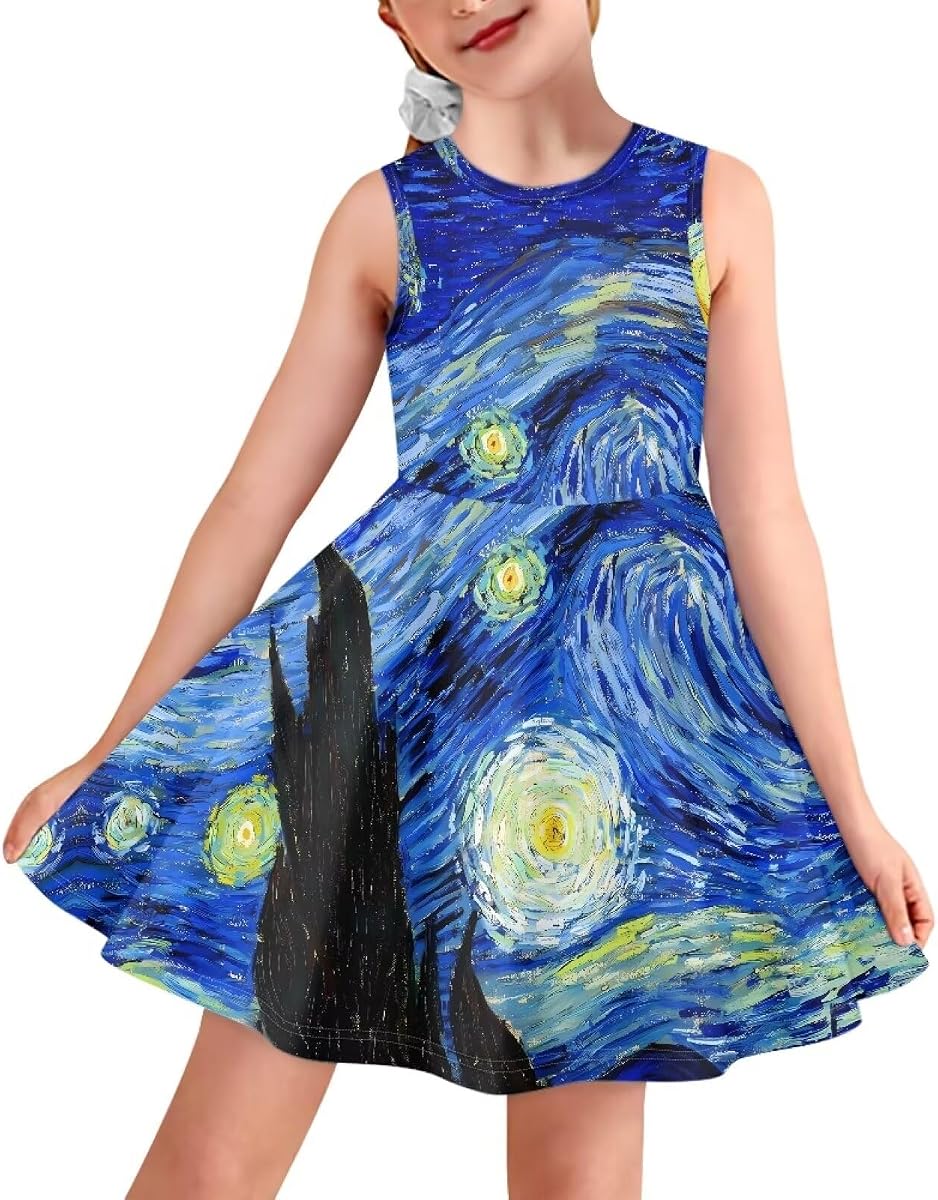 Vestidos sin mangas para niñas, estilo casual, cuello redondo, sin mangas, vestidos de princesa de gran tamaño para niñas de 3 a 16 años
