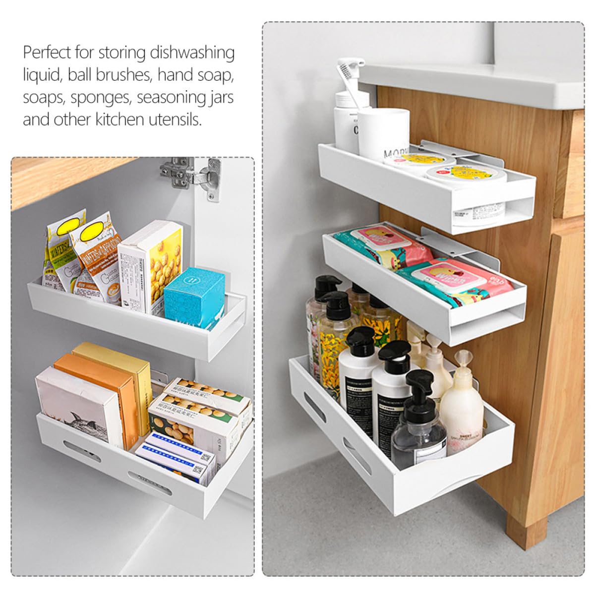 Alipis Scaffale Portaoggetti in Acciaio Inossidabile - Cassetto Scorrevole per Cucina Organizer Espandibile per Mobiletto Sottolavello Facile da Usare