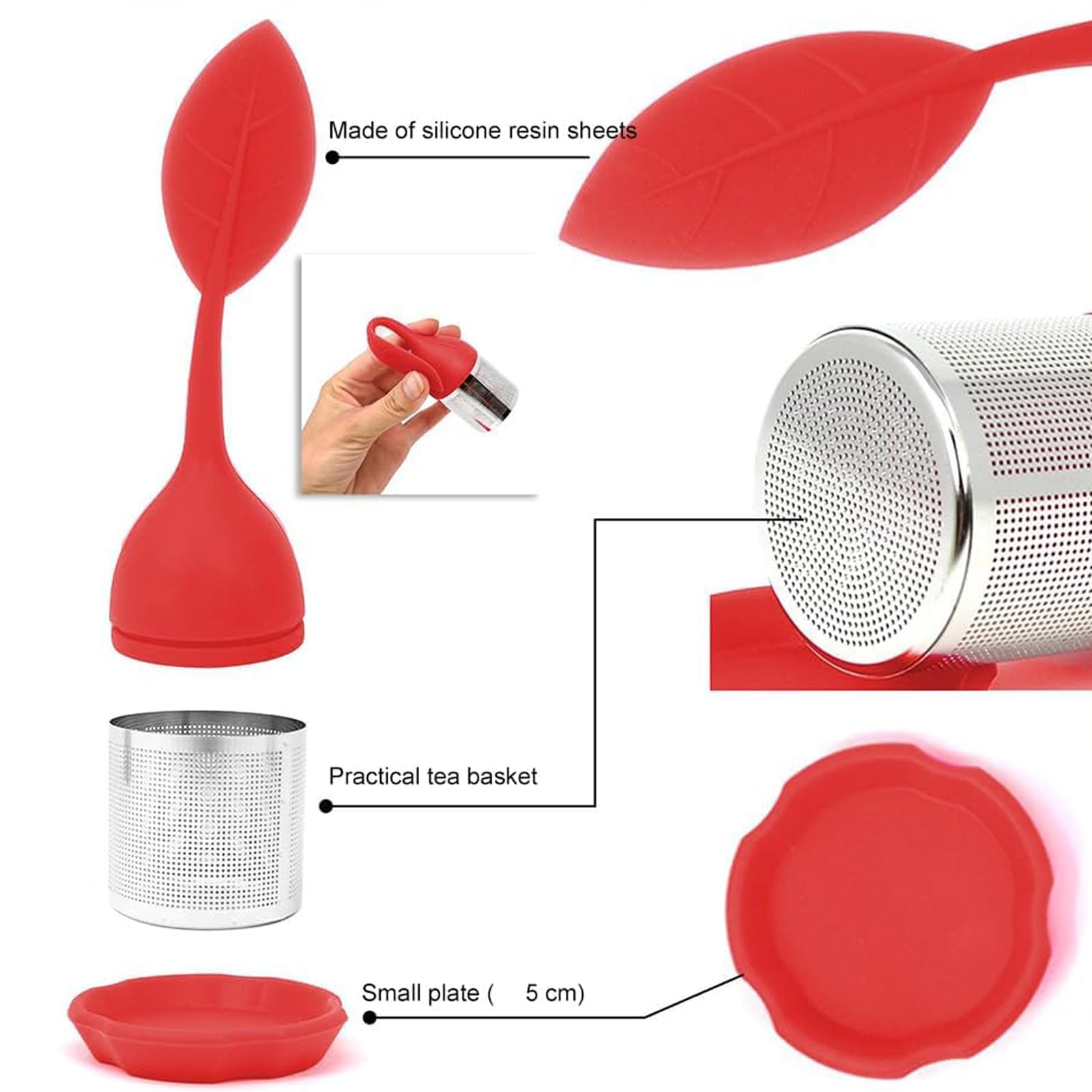 4 Colini Da Tè In Silicone E Acciaio - Forma Divertente, Per Tè Sfuso, Caffè E Spezie, Con Cucchiaino - Foto 7