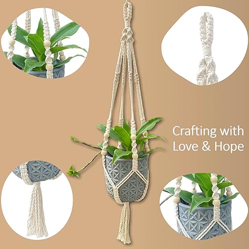 Miniatura 3 de Saigon Home Decor - Macetas colgantes de macramé para plantas de interior, colgador de plantas con cuentas de madera decorativas con borlas para