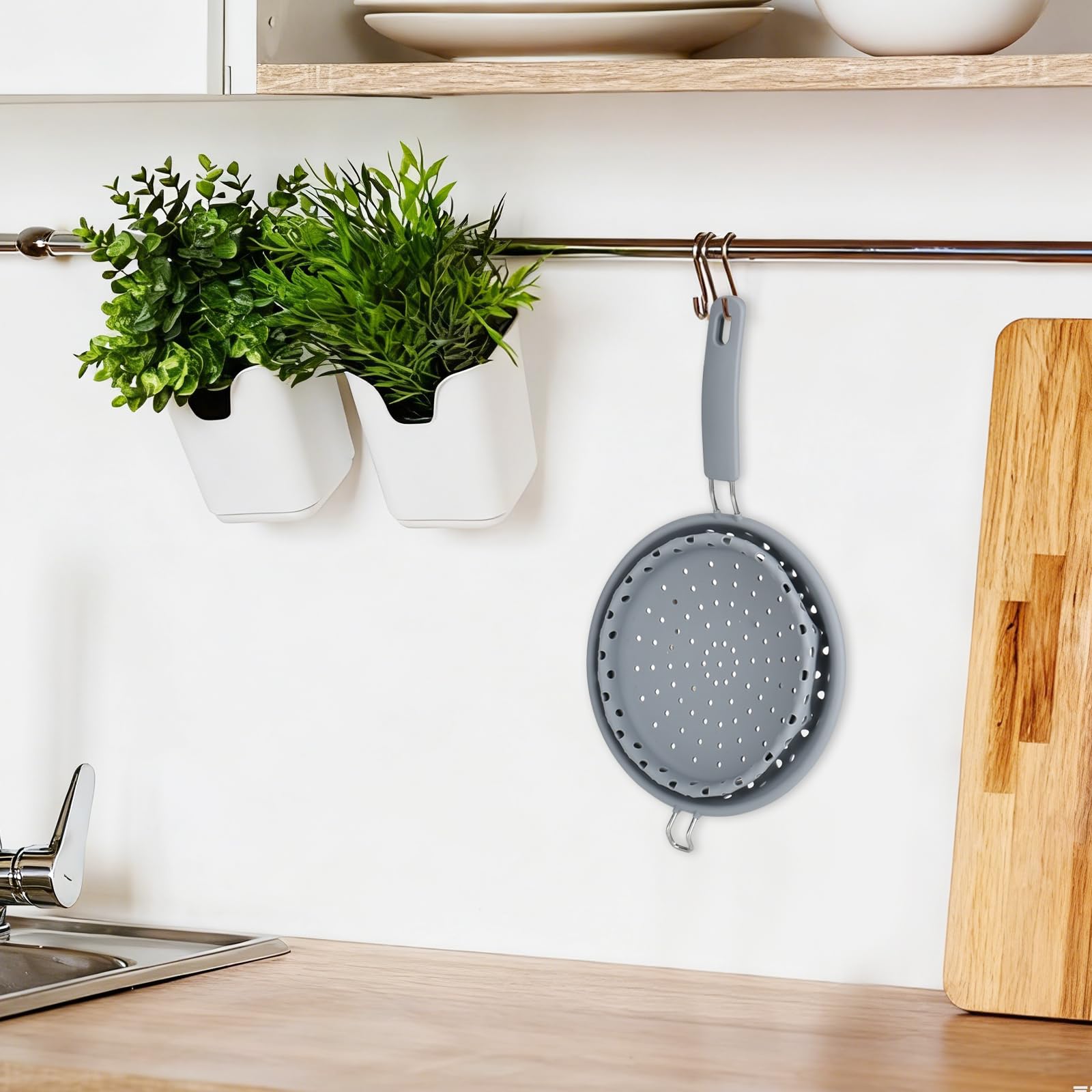 Colador plegable de 21 cm, colador de pasta con asa, colador plegable de silicona, colador multifuncional, resistente al calor, colador de alimentos, para espaguetis, pasta, verduras, frutas