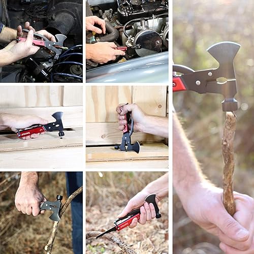 Miniatura 6 de Sheffield 12138 Multiherramienta 14 en 1 de hacha, relleno de calcetines, hacha de camping viene con funda de hacha de poliéster 1680D,