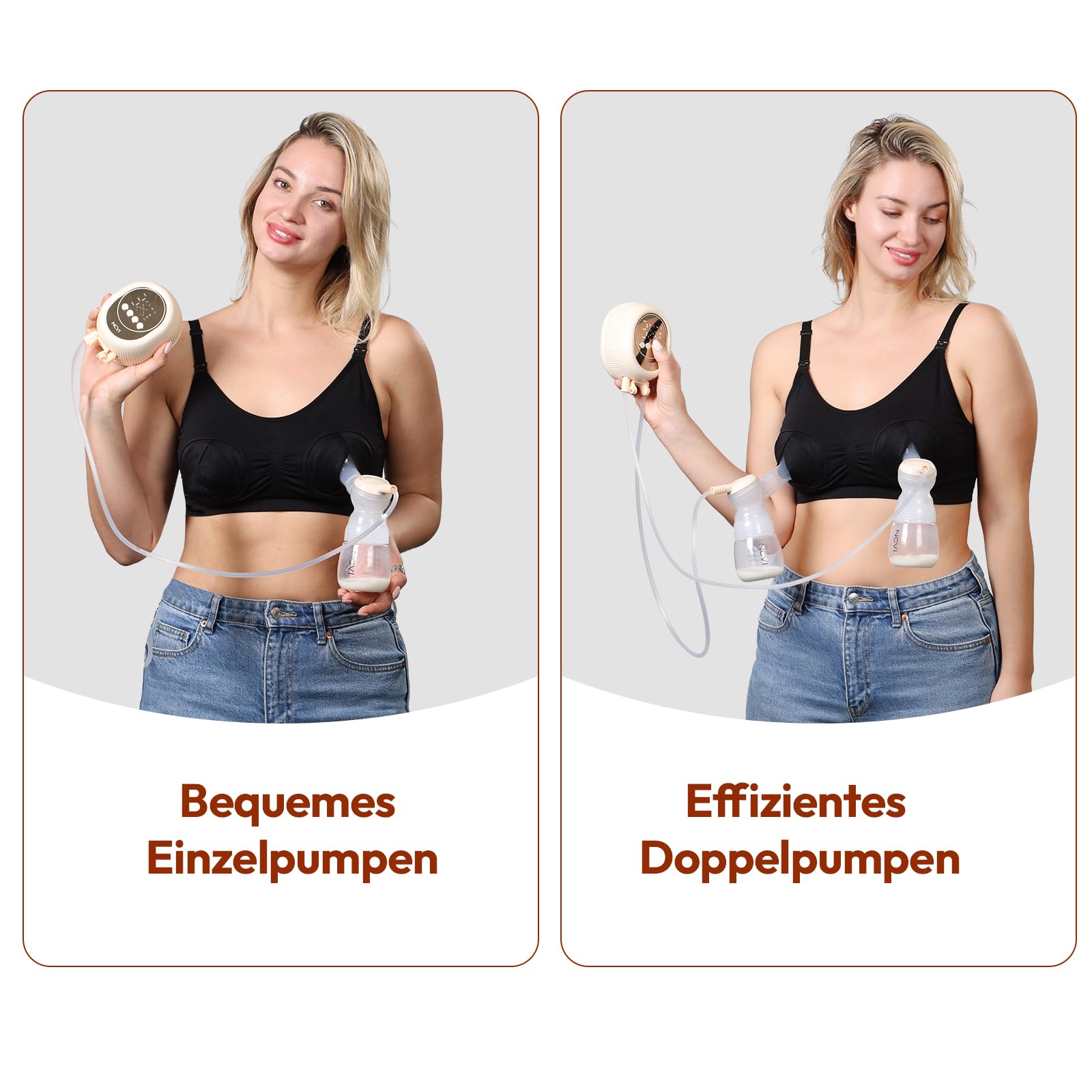 NCVI Milchpumpe Elektrisch 8128, Doppel Milchpumpe, mit 9 Stufen und 4 Modi, Geräuscharm, Anti-Rückfluss, LED-Display, Rosa