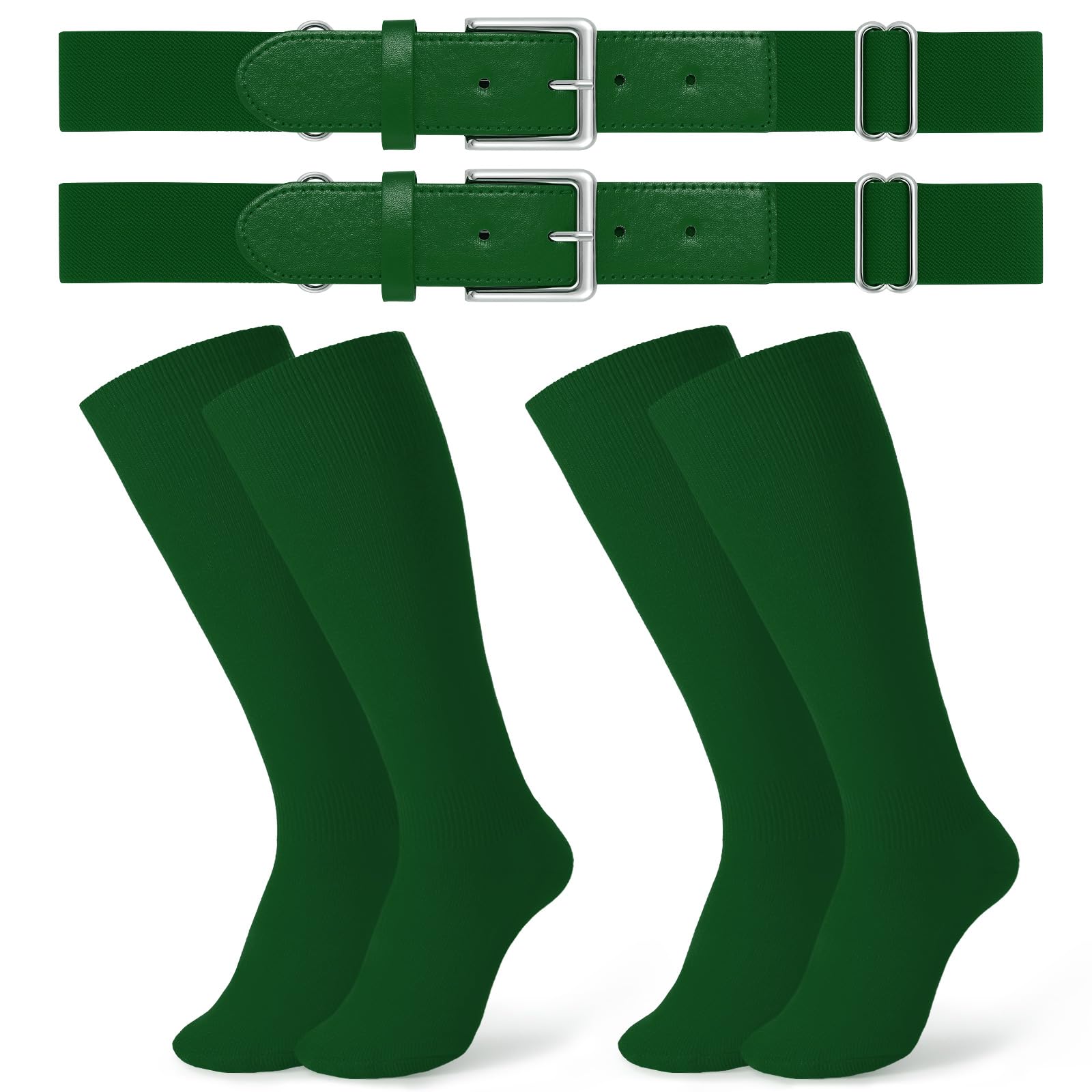 JASGOOD 2 Pack Baseball Socks and Belt Combo Set Softball Socks and Belts Elastic Waist Belt for Youth and Adult Boys
