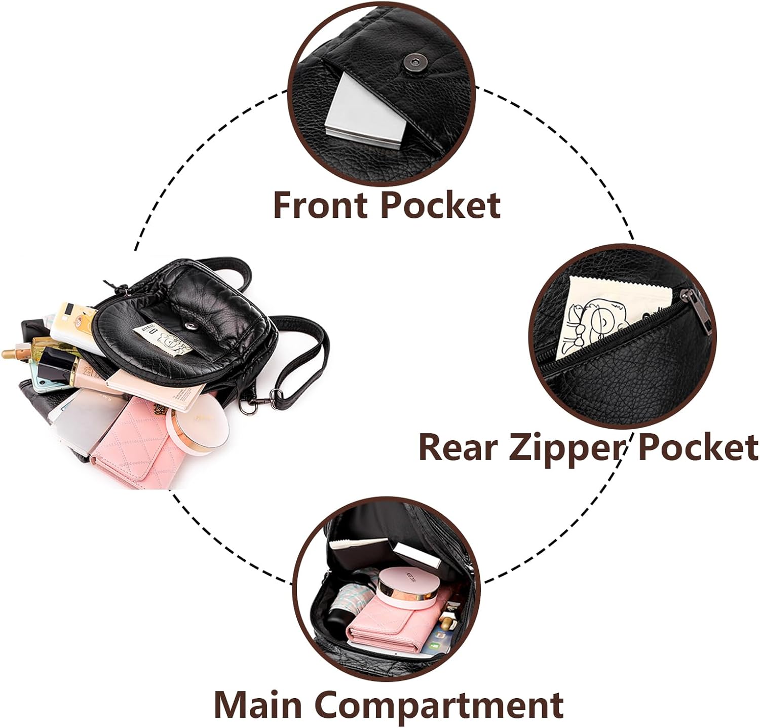 Small Backpack for Women PU Leather Women's Mini Backpacks Purse Waterproof Stylish Daypack Fashion Black Rucksack Handbags Bags with Cute Kitten Pattern - Image 3