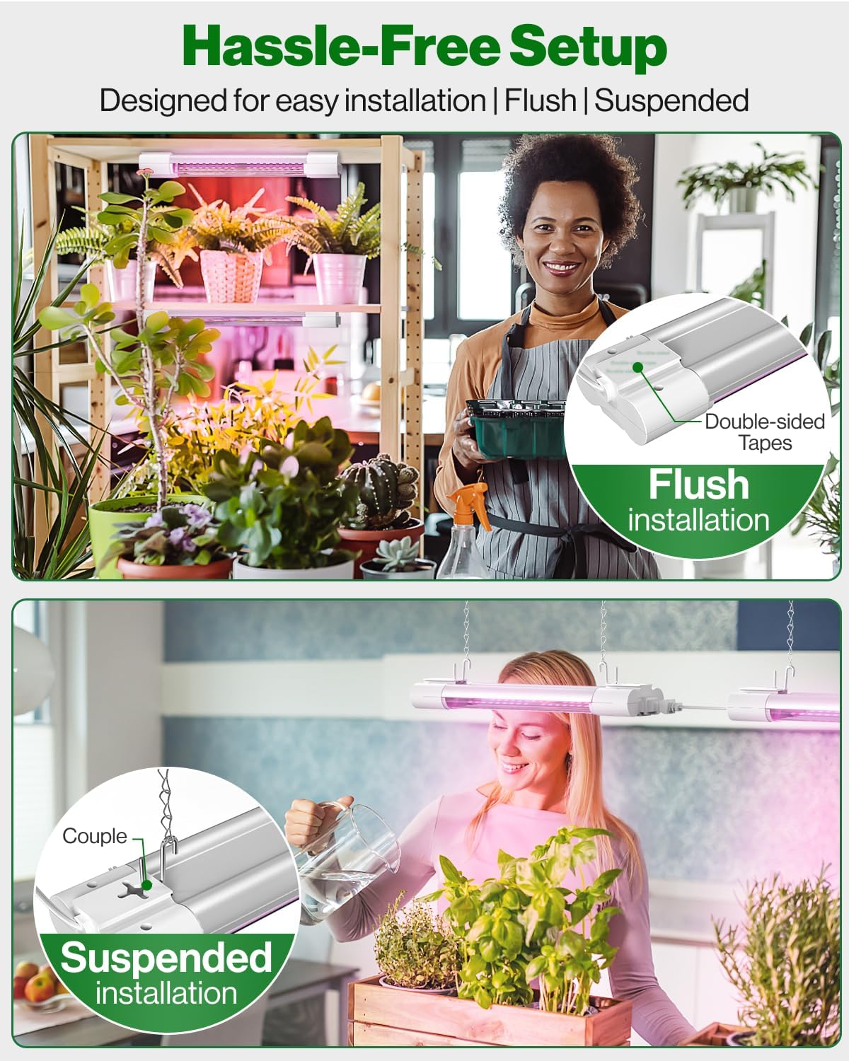 Sunco 1ft Grow Light LED, 10W, Full Spectrum, for Seed Starting, Seedling, Indoor Plants, Plug in Suspended Fixture, Link Up to 16, Inline Switch, ETL 2 Pack.