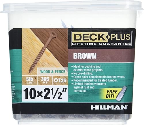 Deck Plus Tornillos para madera, tornillos exteriores marrones, 2-12" x #10, 5lb