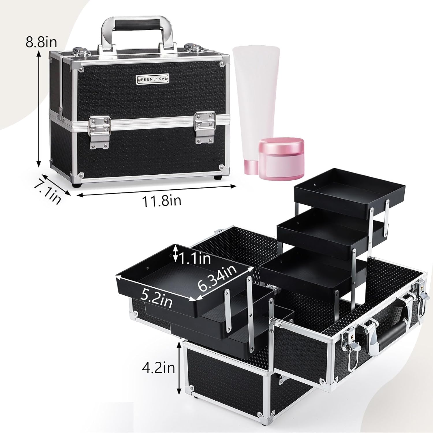 FRENA Makeup Train Case Makeup Case 11.8 Inch Lar Cosmetic Box