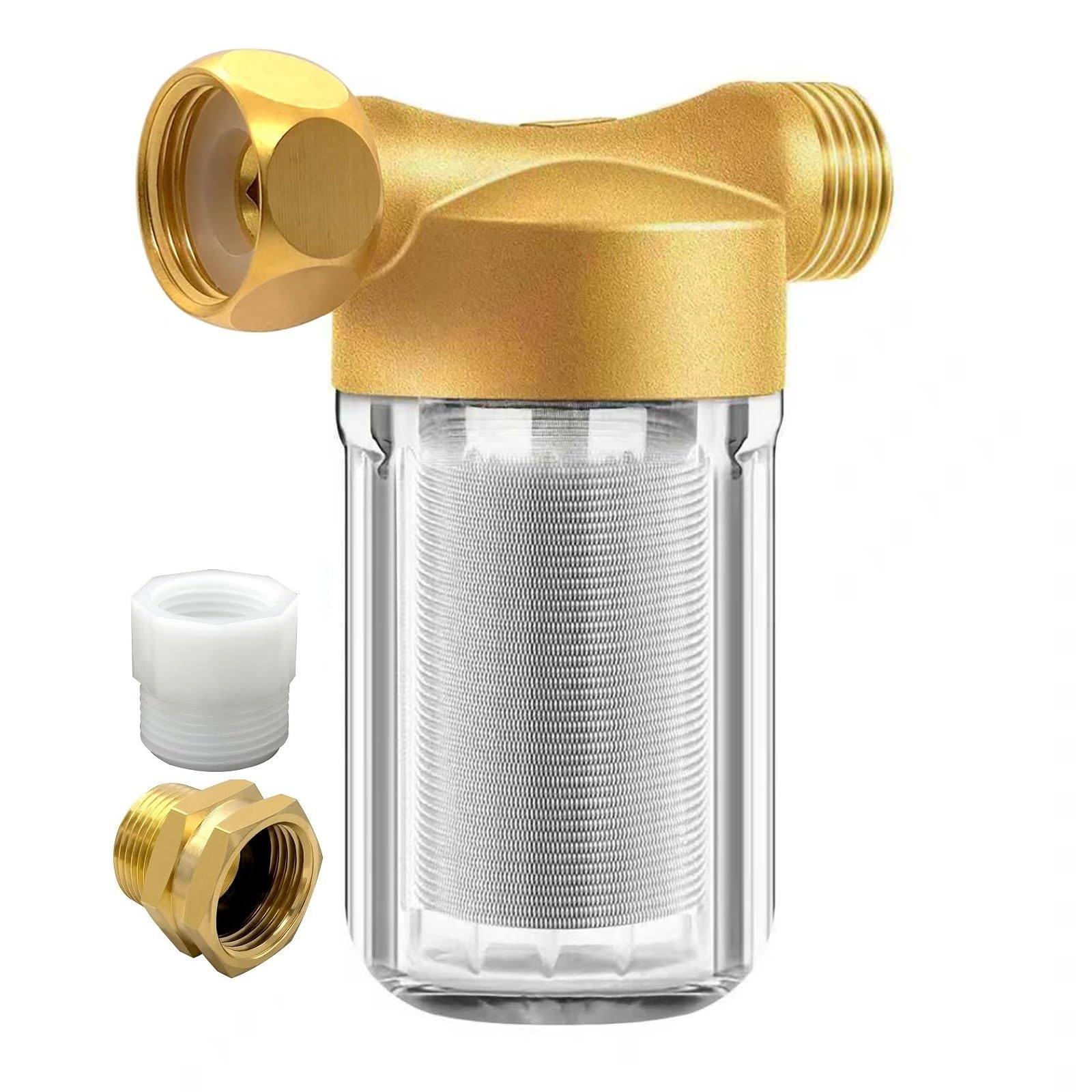 Juinbaomax XZ01 Pro 40 Micron Reusable Brass Washing Machine Water Filter, Washer Water Filter System, for Washing Machine, Heater, Camping, Garden,