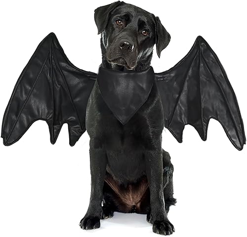 Miniatura 2 de Divertidos disfraces de ala de murciélago para perro, linda ropa peluda para mascotas para Halloween (ala de murciélago negro, talla L)