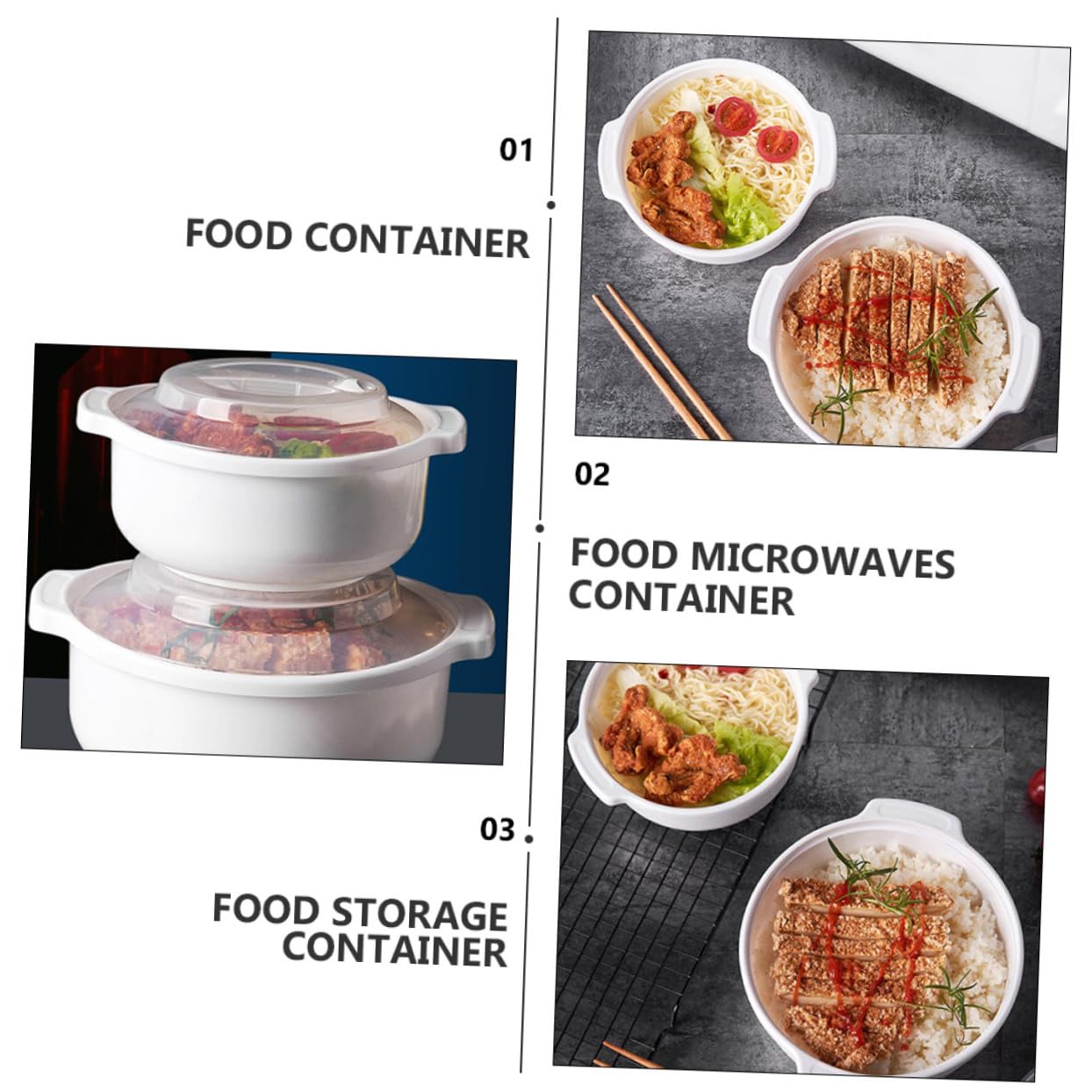 3 Piezas Recipientes para Alimentos con Tapa Transparente Aptos para Microondas y Refrigerador Envases de Resistentes y Multifuncionales para Cocina y Conservación de Comida