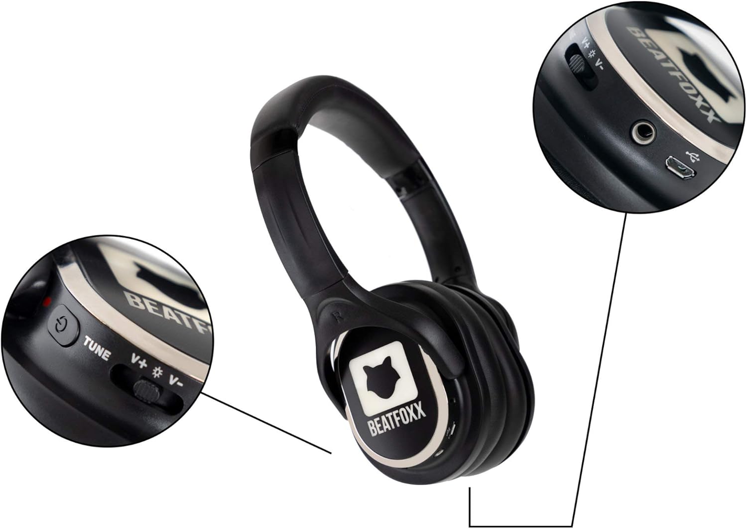 Close-up of Beatfoxx SDH-340 V2 headphone controls