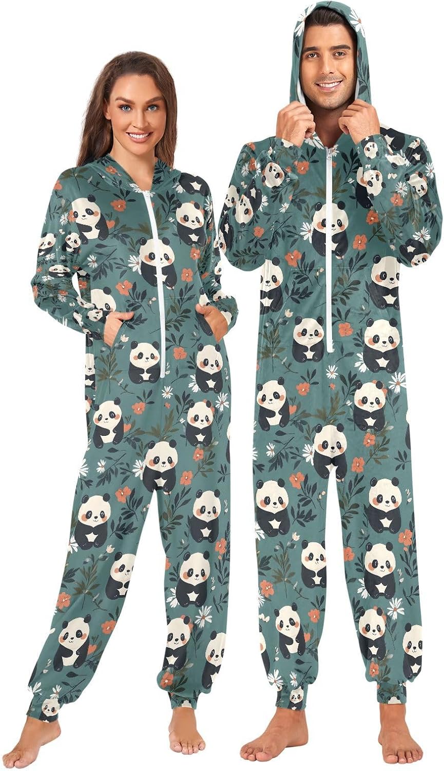 Panda Green Adult Onesie Pajamas Novelty One Piece Costume Sleepwear Jumpsuits Matching PJS