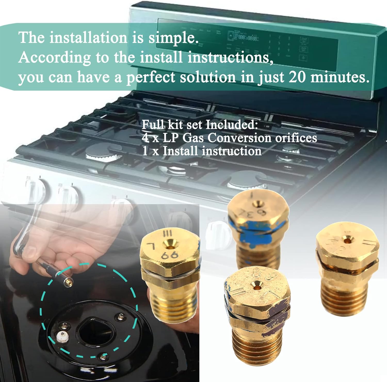 GE Range LP Gas Conversion Kit WB28K10556 Compatible With Kenmore General Electric Range Stove Cooktop, Replacement Part AP4368229 Replaces 1469119 AH2345630 etc. Brass With Instruction