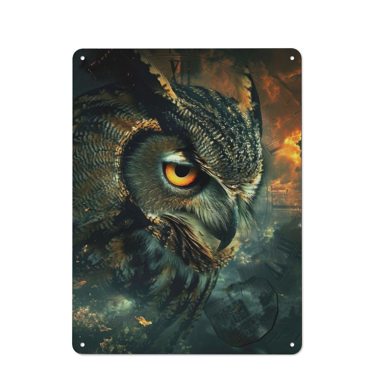 Junmoney Stygian Owl Decorative Tin Sign 40X30cm, Old Fashioned Vintage Wall Decor For Lounge, Study, Pub Or Wall Gallery