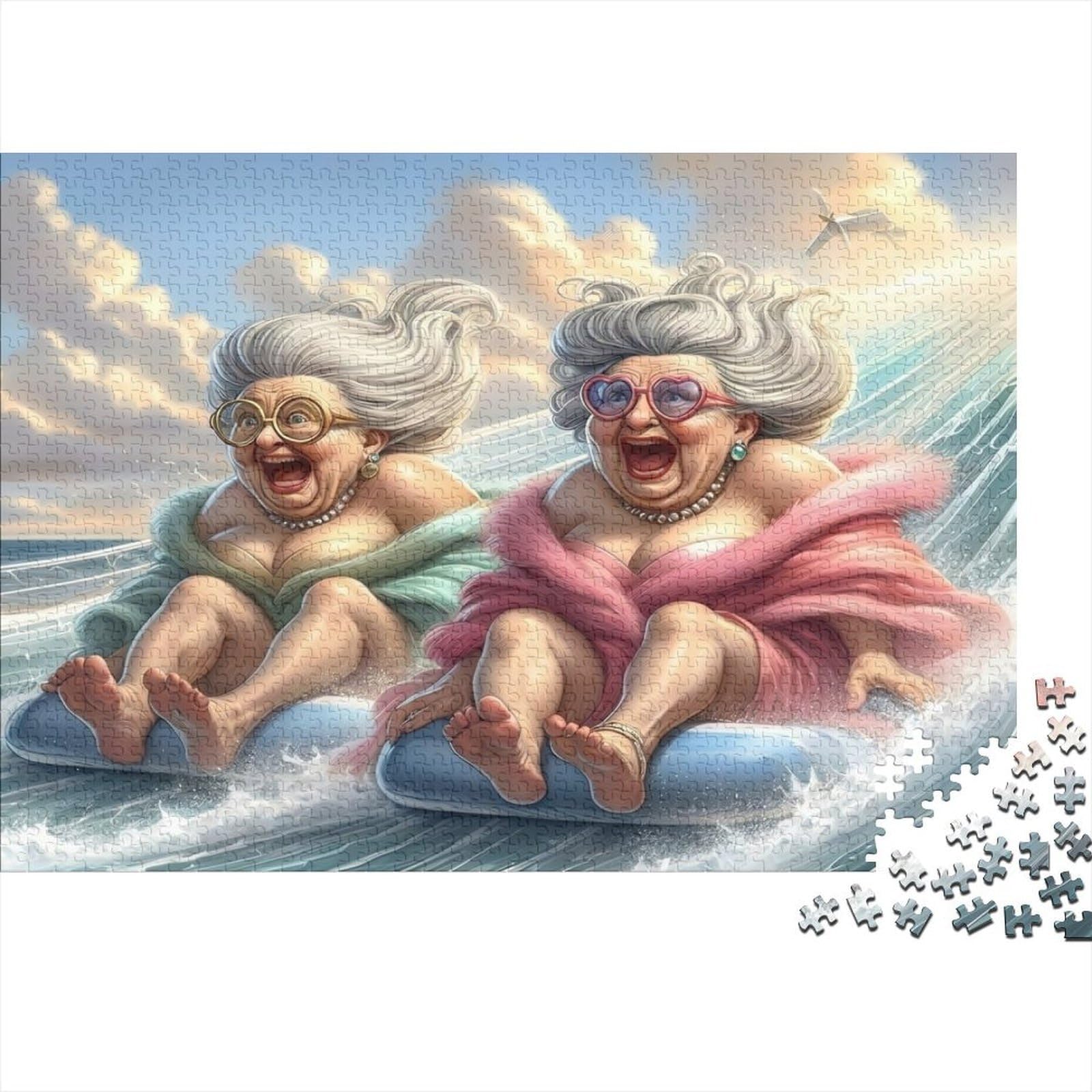 Surfing Elderly Women 1000 Piece Jigsaw Puzzle Jigsaw Puzzle for Adults Humorous Art Family Relaxation 38x26cm/1000pcs