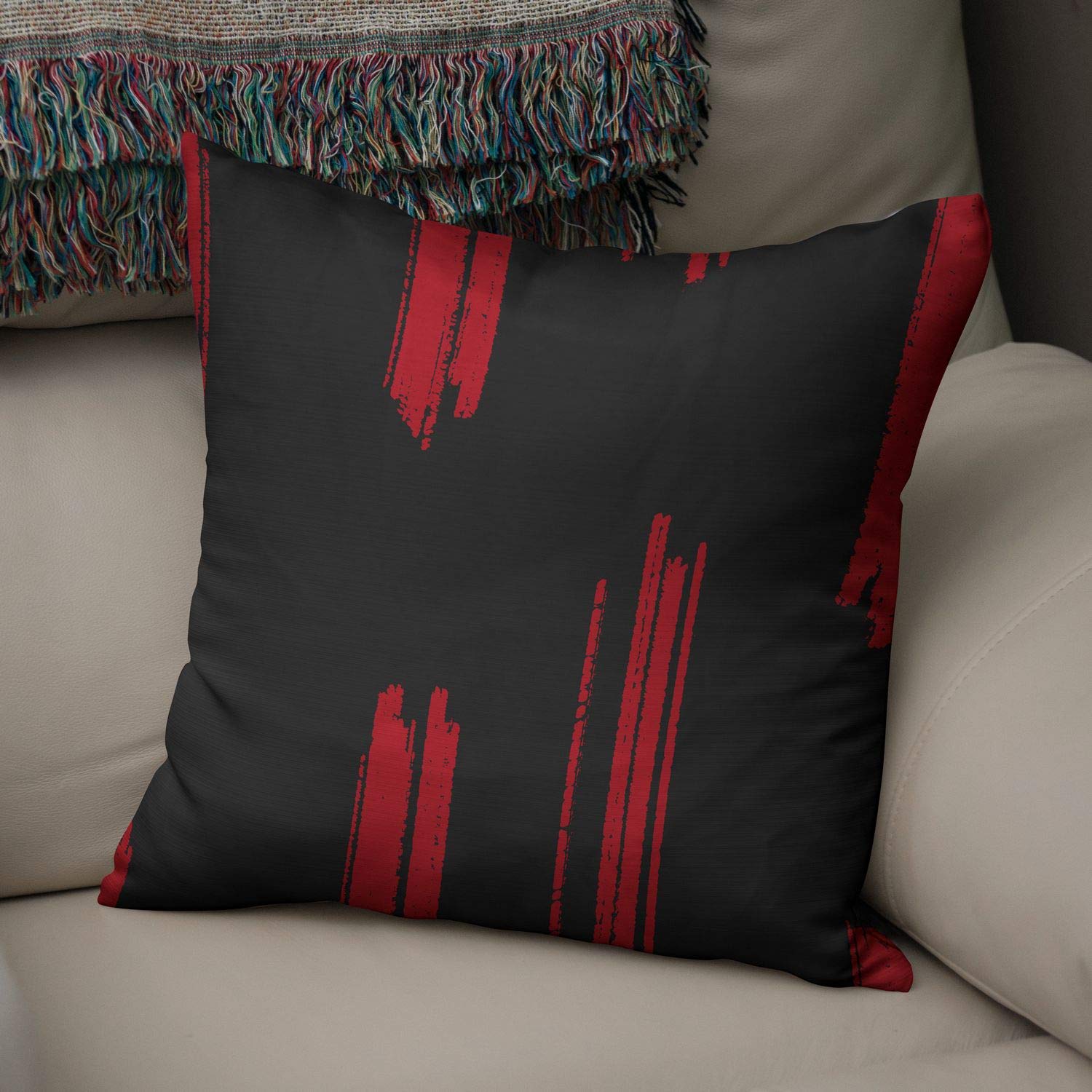 Le Jardin Du Lin Kissenbezug 50x50 Cm – Rot-schwarzes Design, Aus Robustem Material, Für Sofa, Bett & Auto