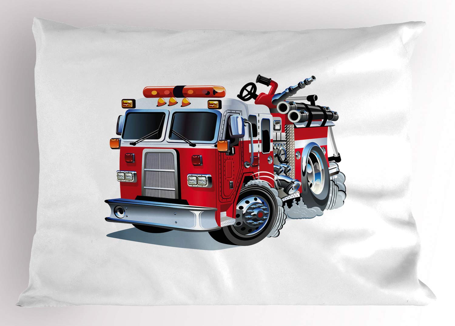 Ambesonne Truck Pillow Sham, Fire Brigade Vehicle Emergency Aid for Public Firefighter Transportation Themed Lorry, Decorative Standard Size Printed Pillowcase, 26" X 20", Grey Red