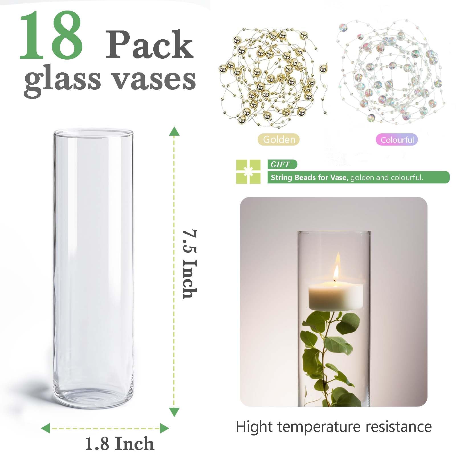 Hewory glazen cilinder vazen set van 24, grote helder glazen vaas voor bloemen, Hurricane Candle Holder voor Pillar Floating Candles, bloemenvaas voor tafelstuk voor bruiloft Home Decor, 10/15/20cm Hewory glazen cilinder vazen set van 24, grote helder glazen vaas voor bloemen, Hurricane Candle Holder voor Pillar Floating Candles, bloemenvaas voor tafelstuk voor bruiloft Home Decor, 10/15/20cm