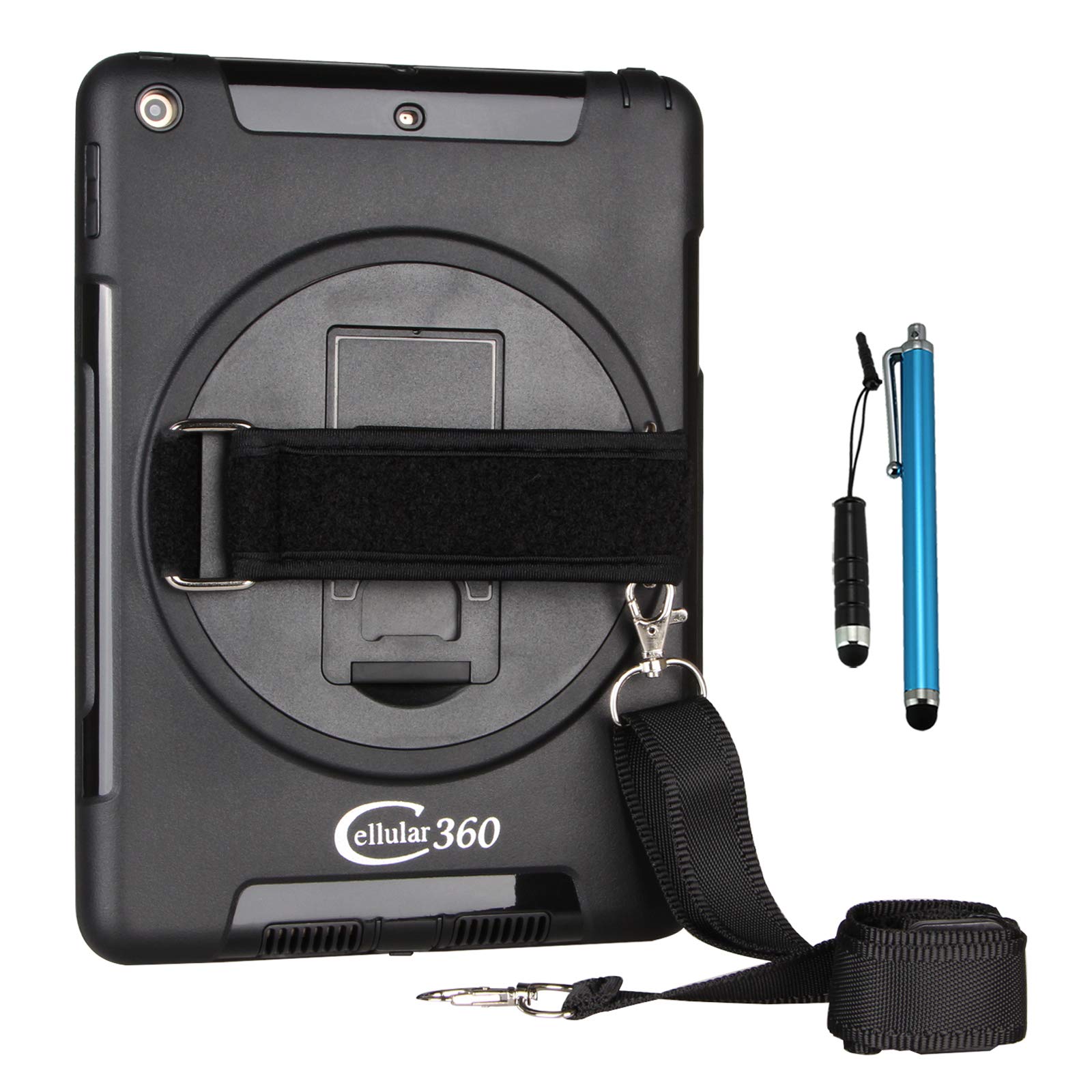 Shockproof Case for iPad 5th Gen./ iPad 6th Gen./ iPad 9.7 with a 360 Degree Rotatable Kickstand, Adjustable Handle and Shoulder Strap (Black)